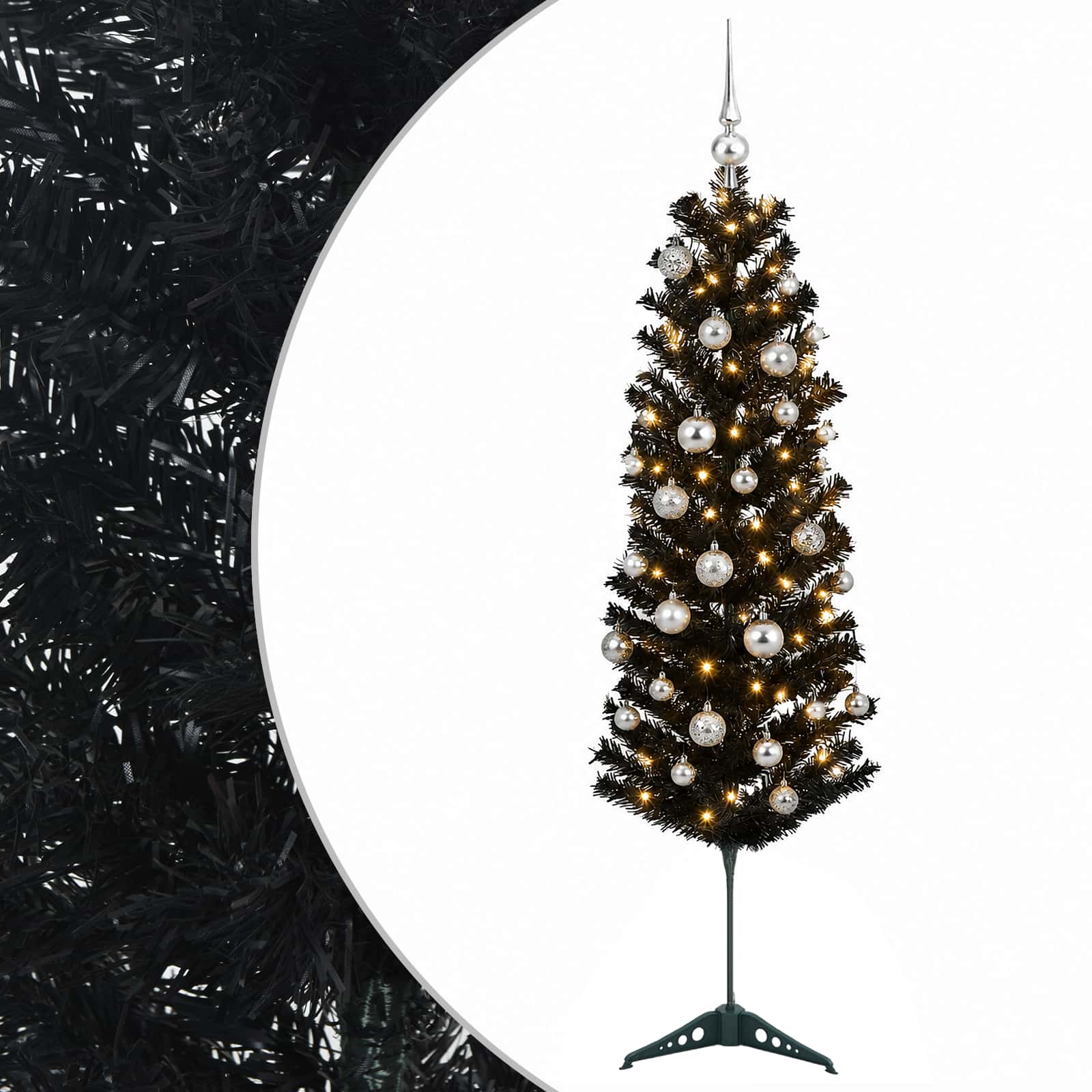 Albero di Natale Artificiale Slim con Palline 120 cm 150 LED