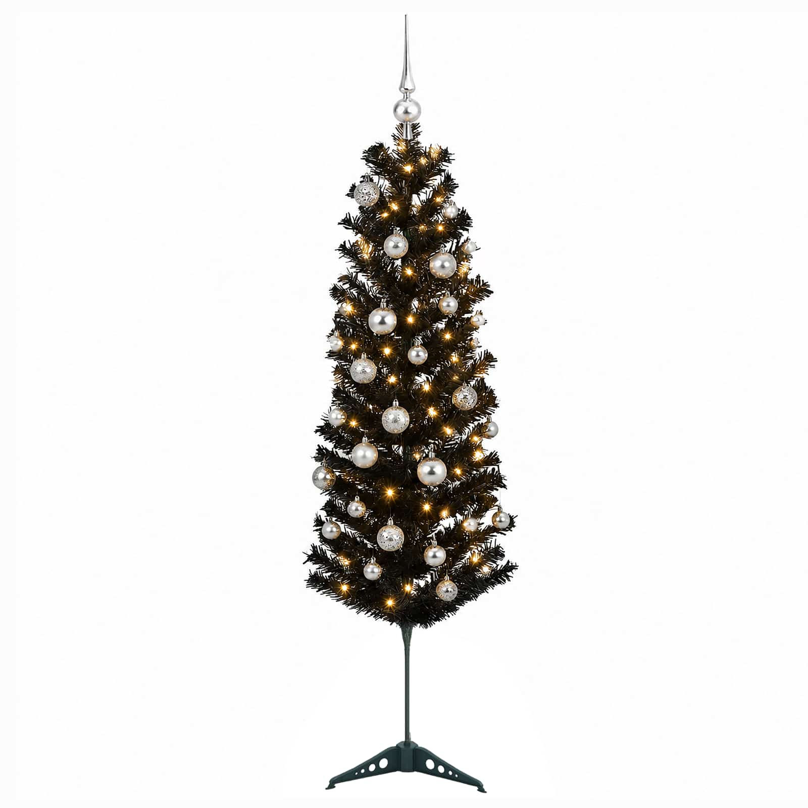 Albero di Natale Artificiale Slim con Palline 150 cm 150 LED