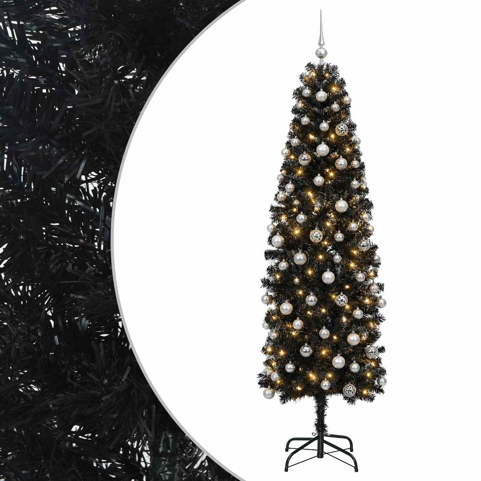 Albero di Natale Artificiale Slim con Palline 210 cm 300 LED