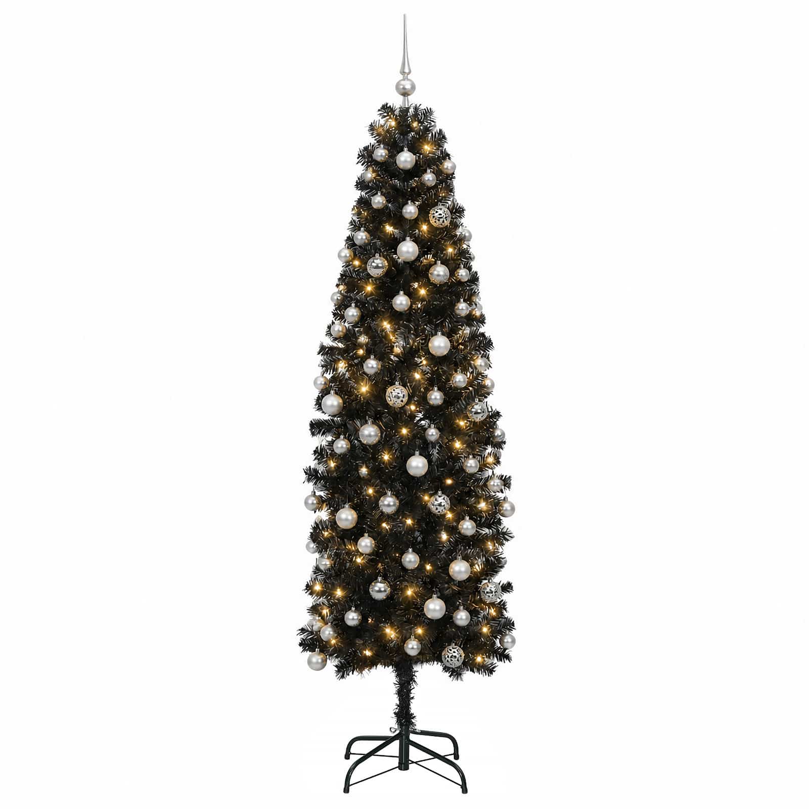 Albero di Natale Artificiale Slim con Palline 210 cm 300 LED