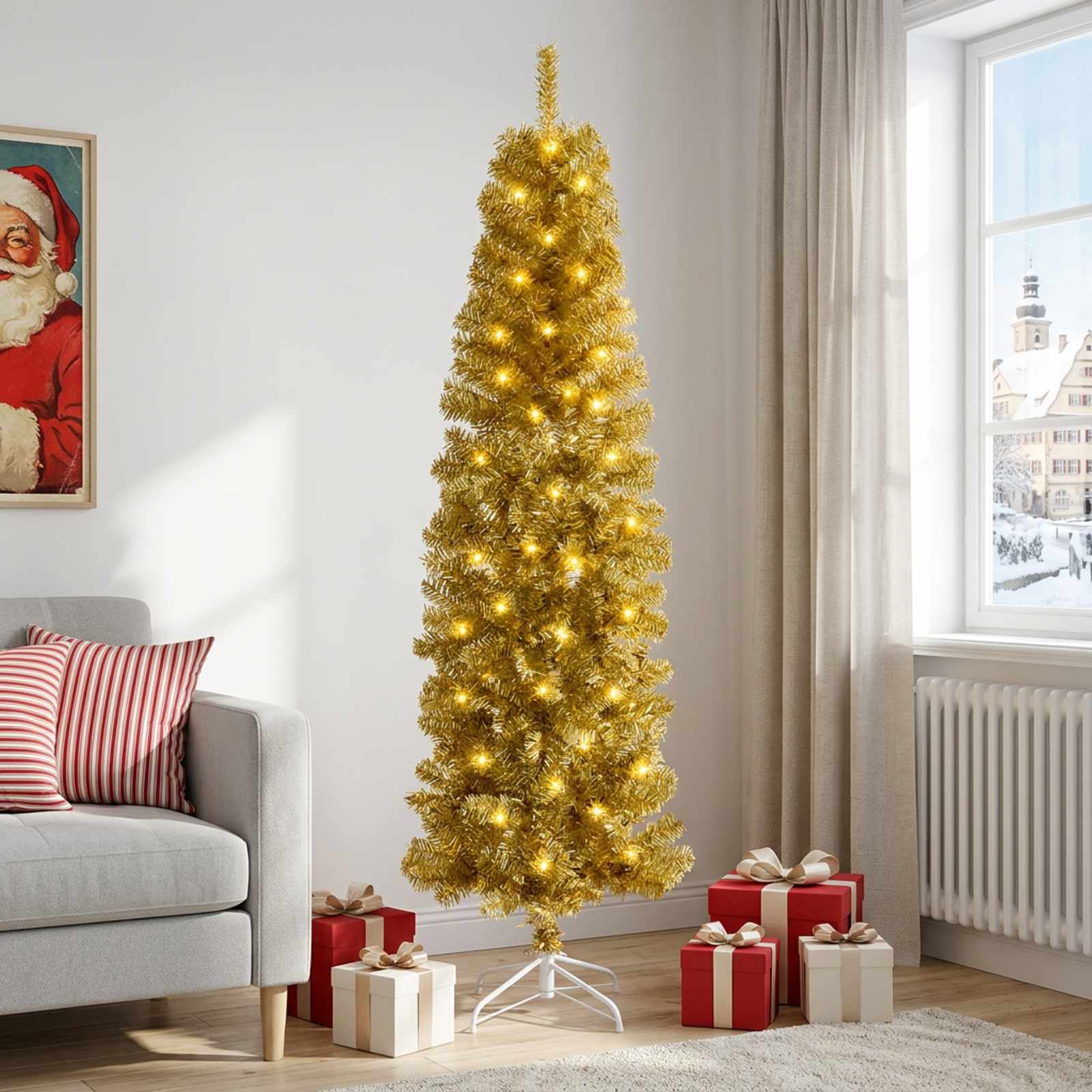 Albero di Natale Artificiale Sottile 180 cm 300 LED