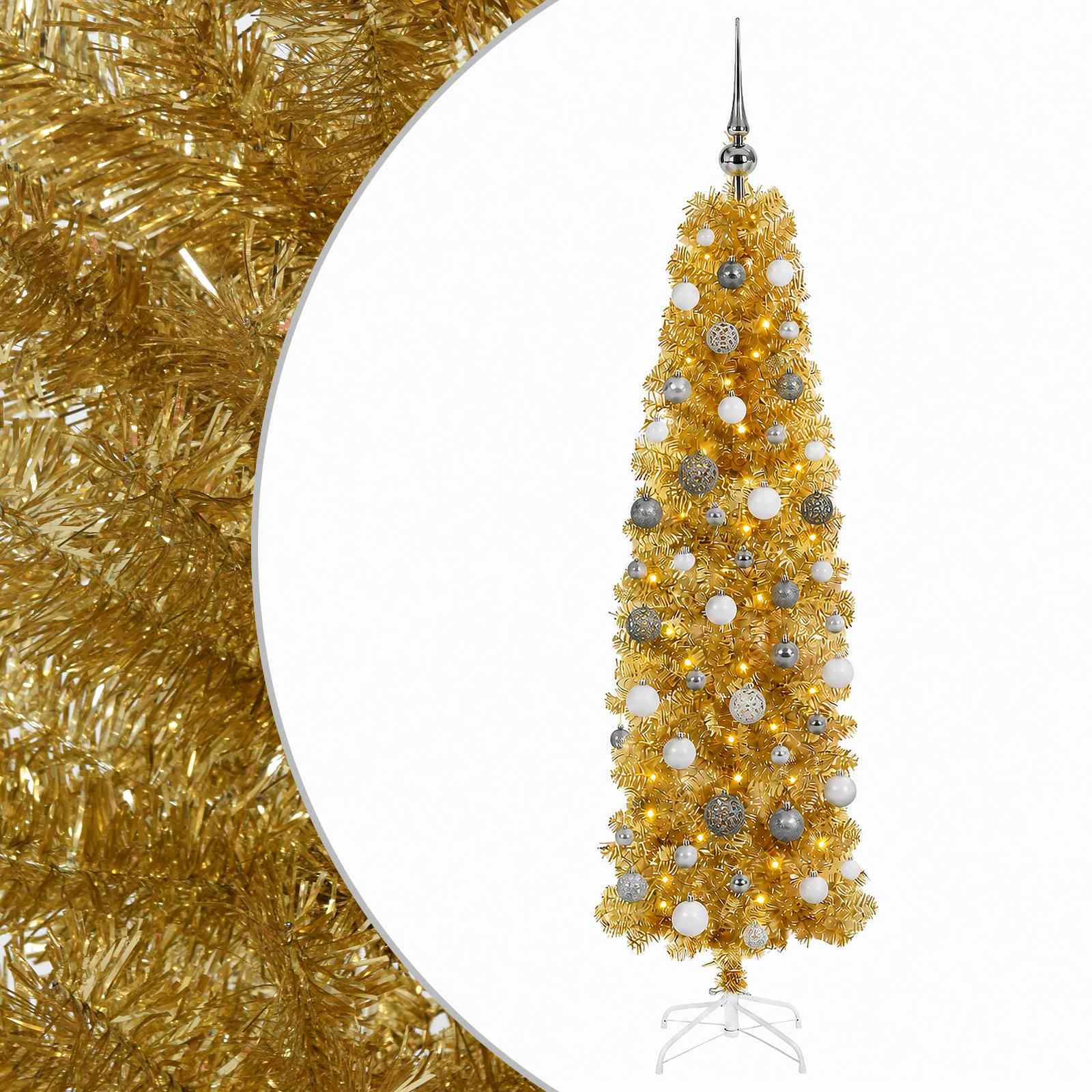 Albero di Natale Slim artificiale con palline 180 cm 300 LED