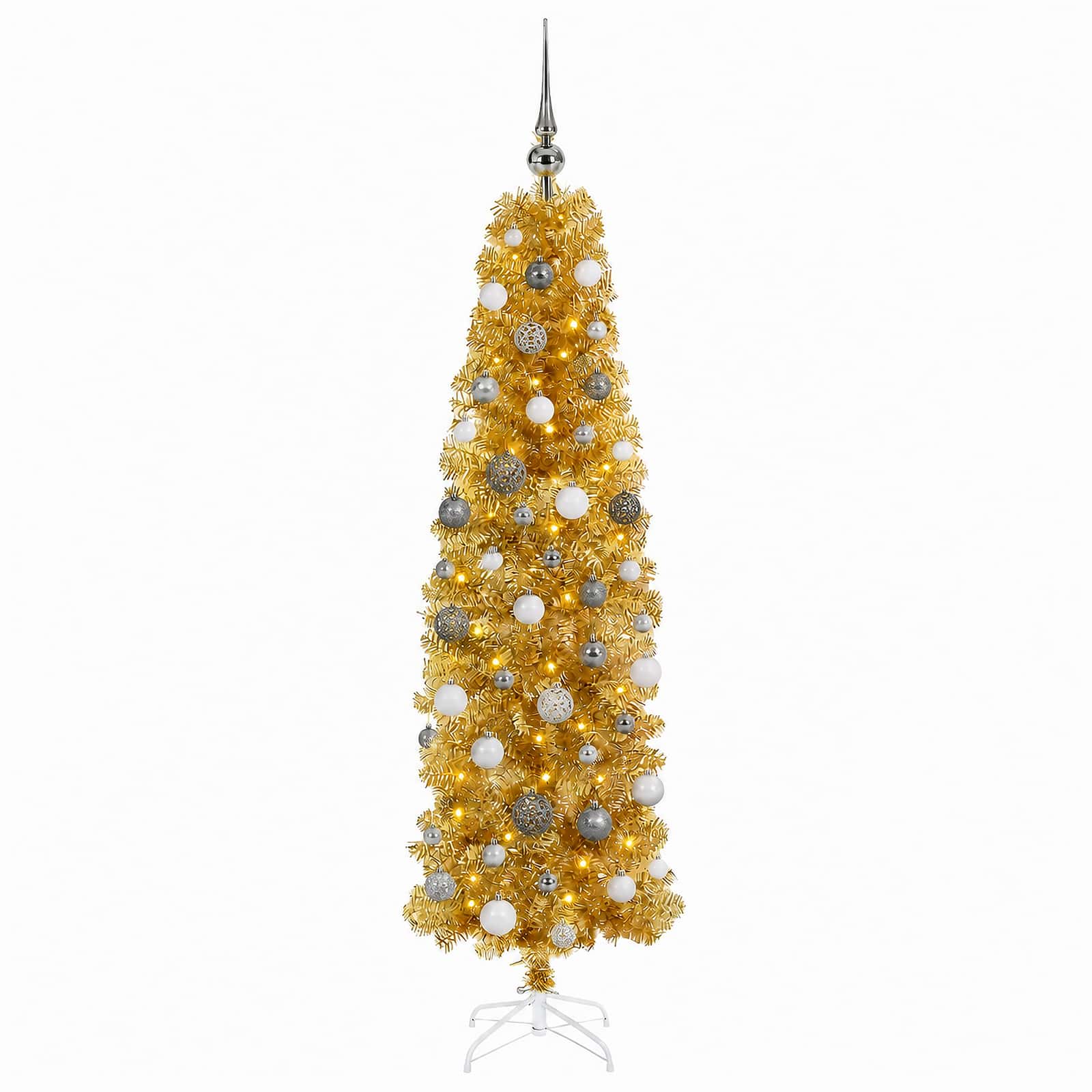Albero di Natale Slim artificiale con palline 180 cm 300 LED