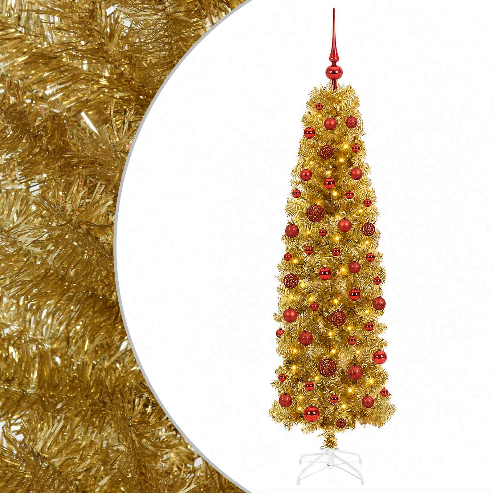 Albero di Natale Slim artificiale con palline 180 cm 300 LED