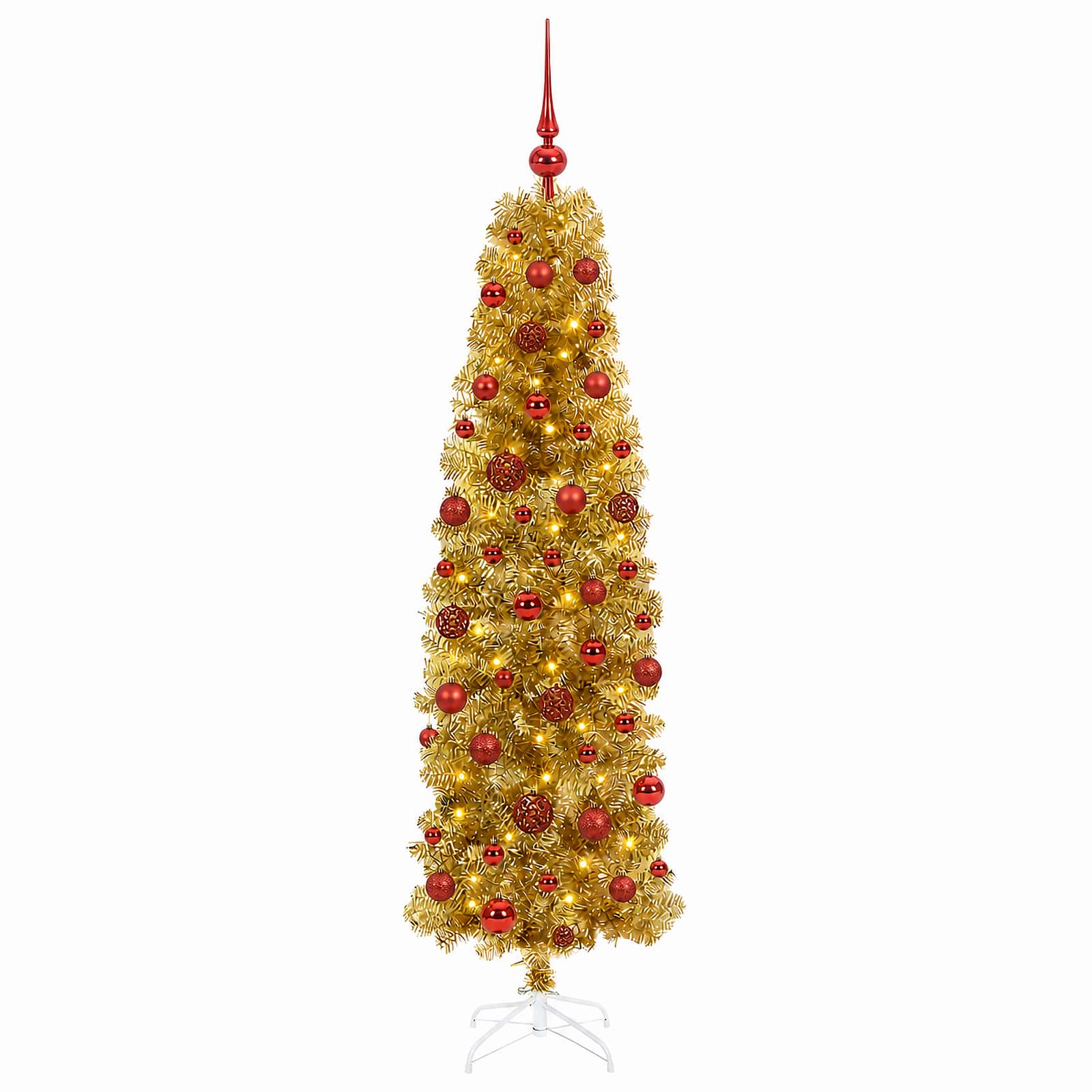 Albero di Natale Slim artificiale con palline 180 cm 300 LED