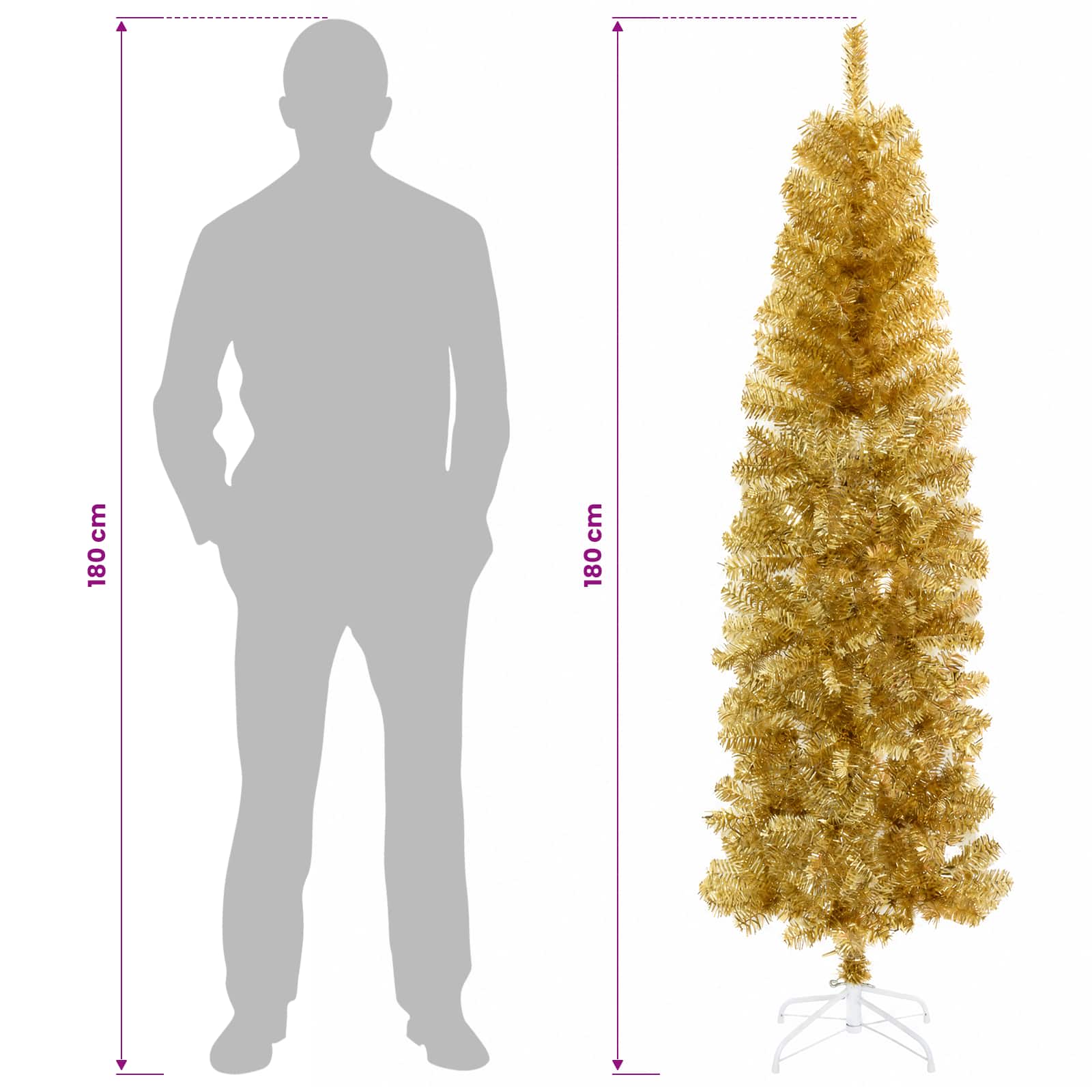 Albero di Natale Slim artificiale con palline 180 cm 300 LED