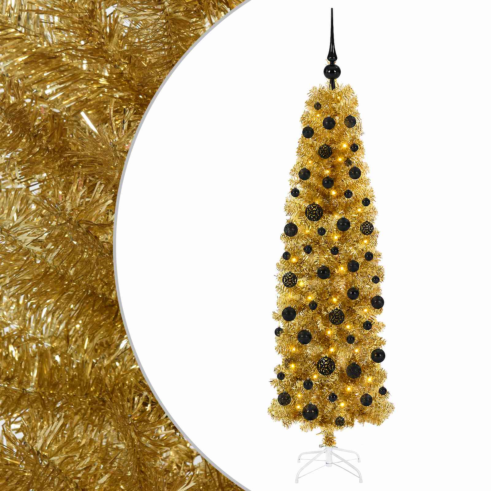 Albero di Natale Slim artificiale con palline 180 cm 300 LED