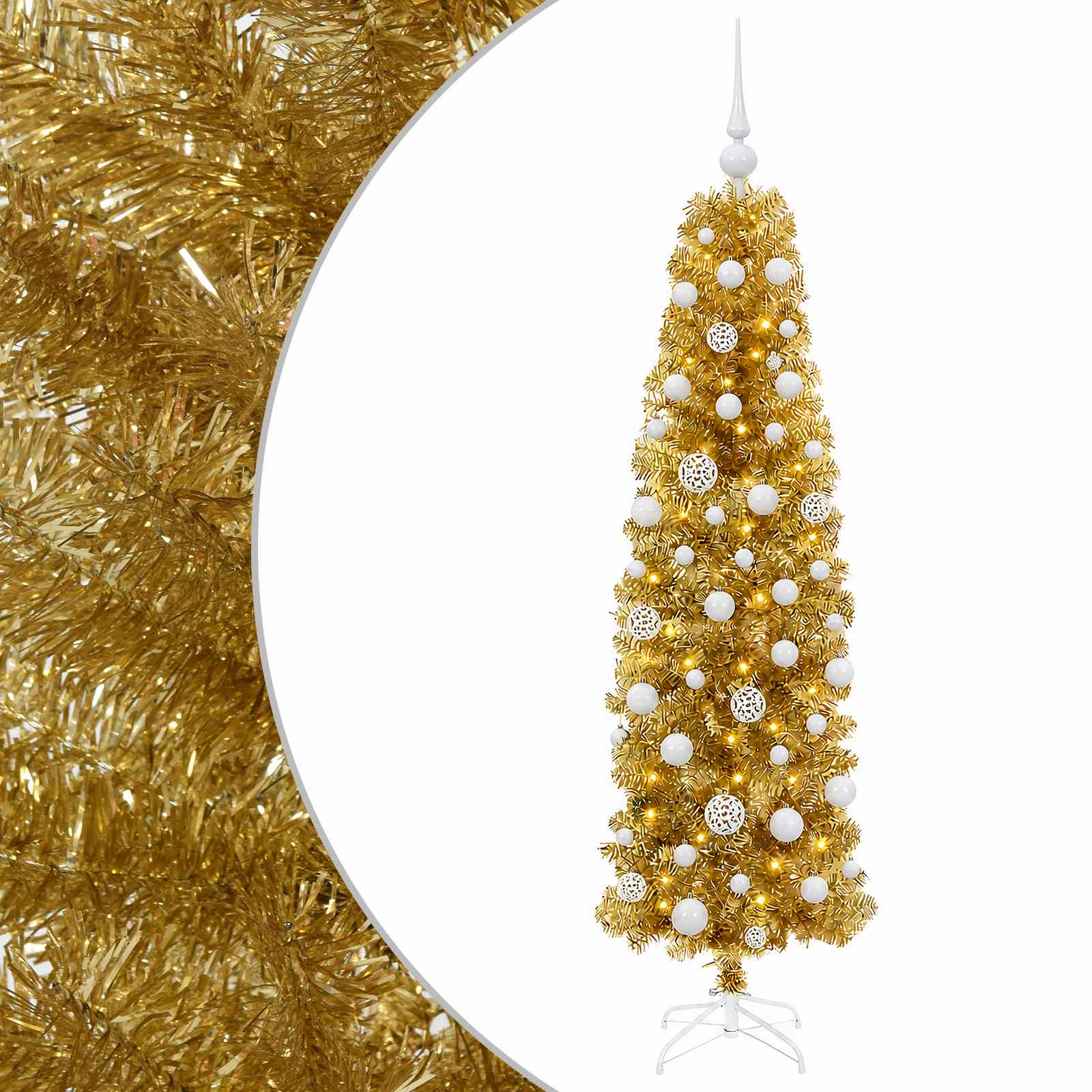 Albero di Natale Slim artificiale con palline 180 cm 300 LED