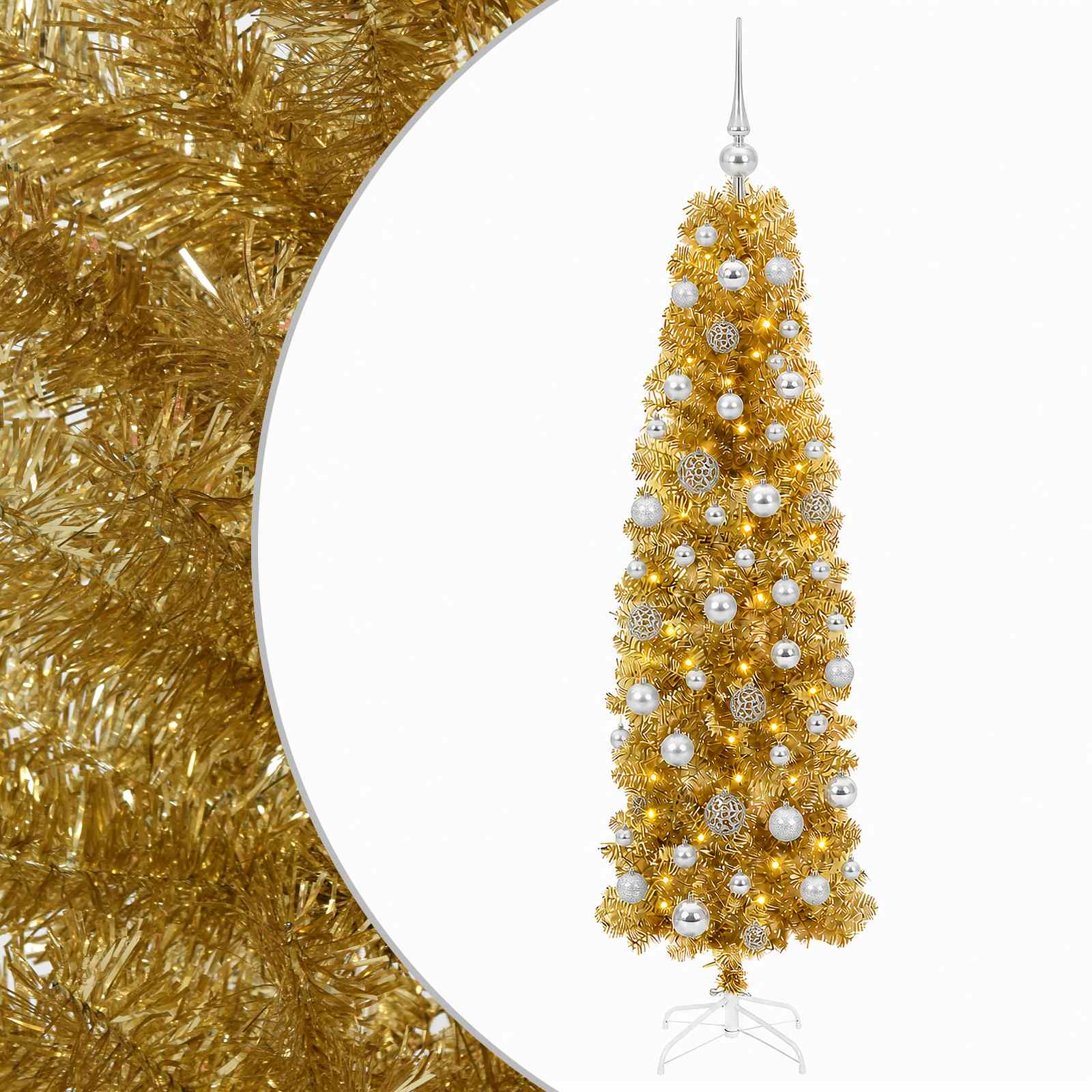 Albero di Natale Slim artificiale con palline 180 cm 300 LED