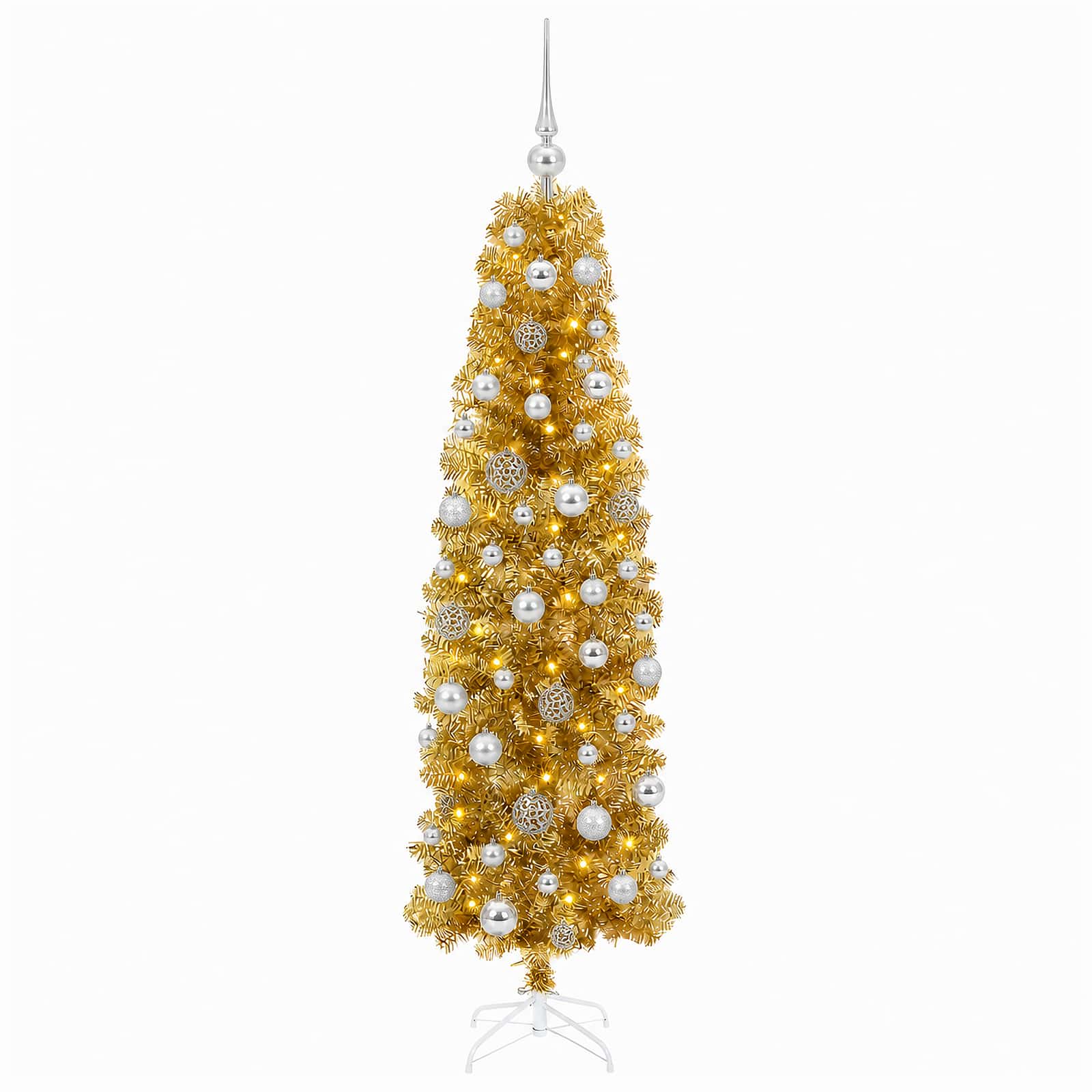 Albero di Natale Slim artificiale con palline 180 cm 300 LED