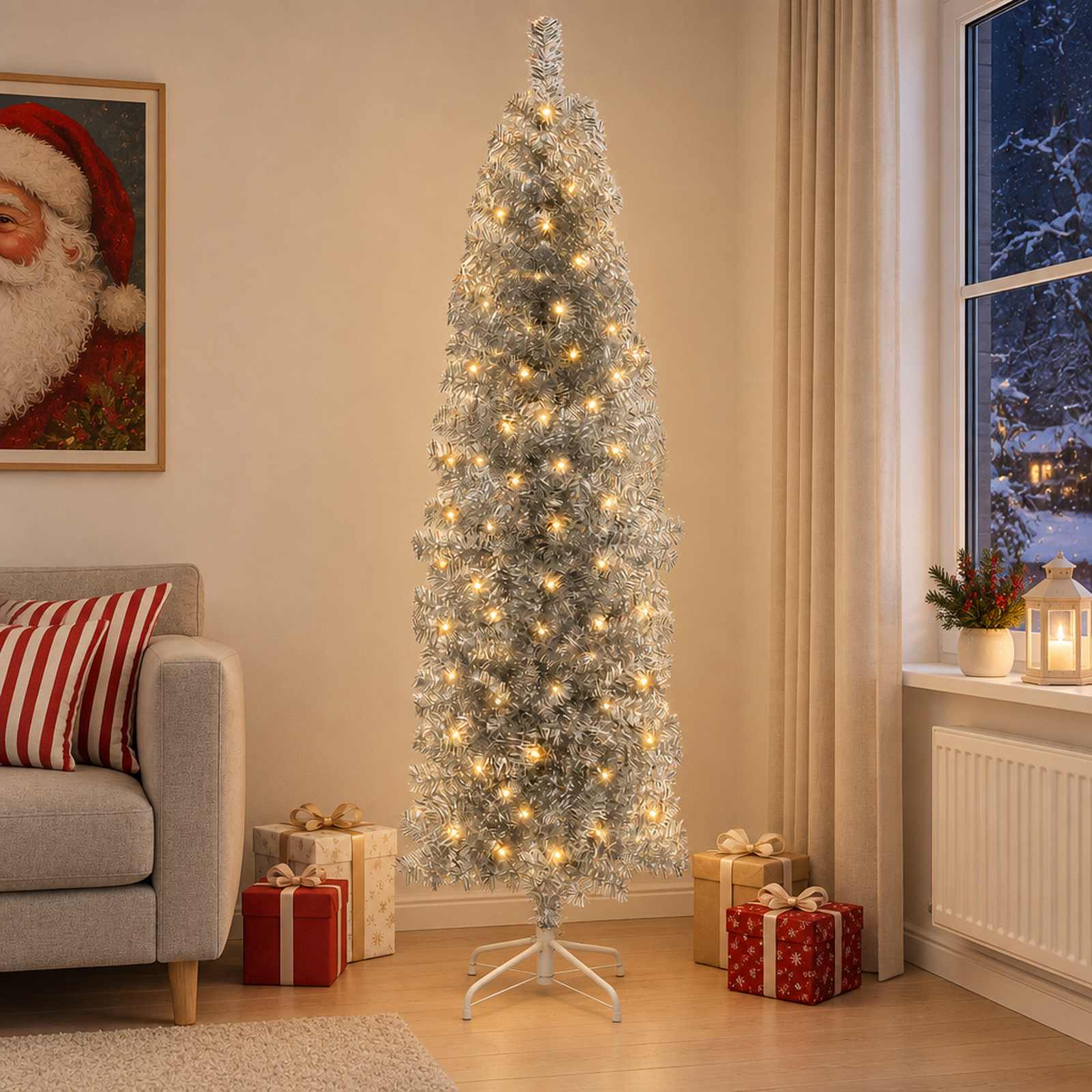 Albero di Natale Artificiale Sottile 210 cm 300 LED