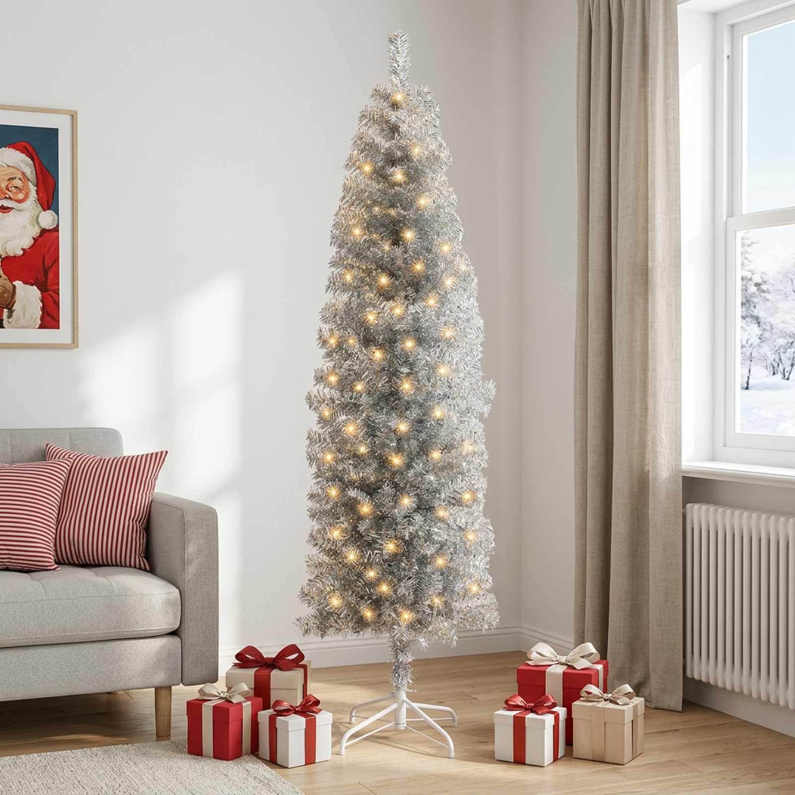 Albero di Natale Artificiale Sottile 210 cm 300 LED