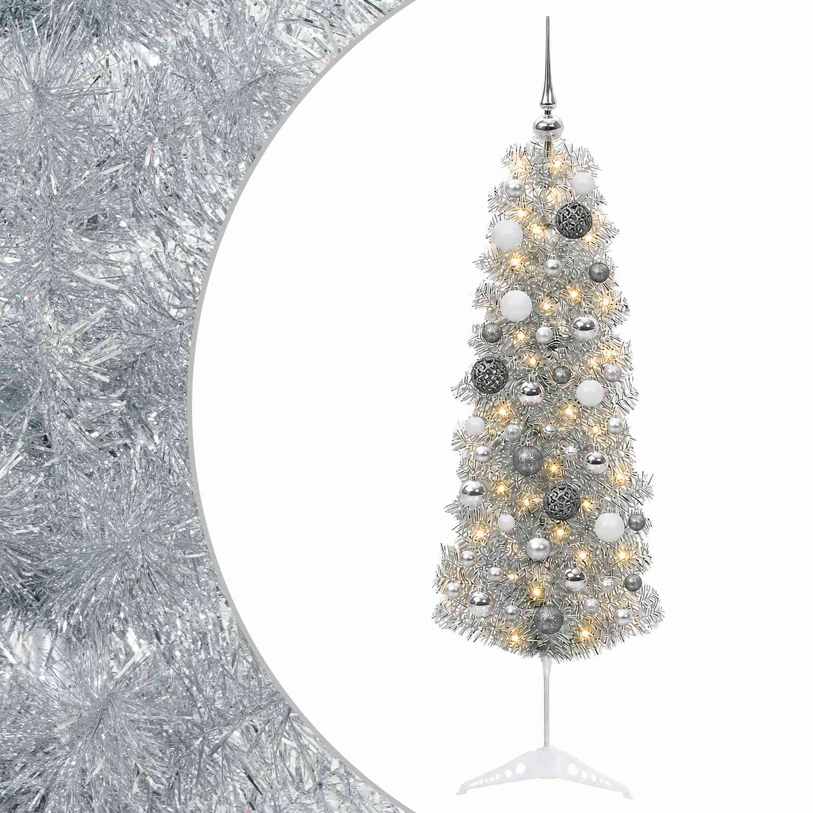 Albero di Natale Artificiale Slim con Palline 120 cm 150 LED