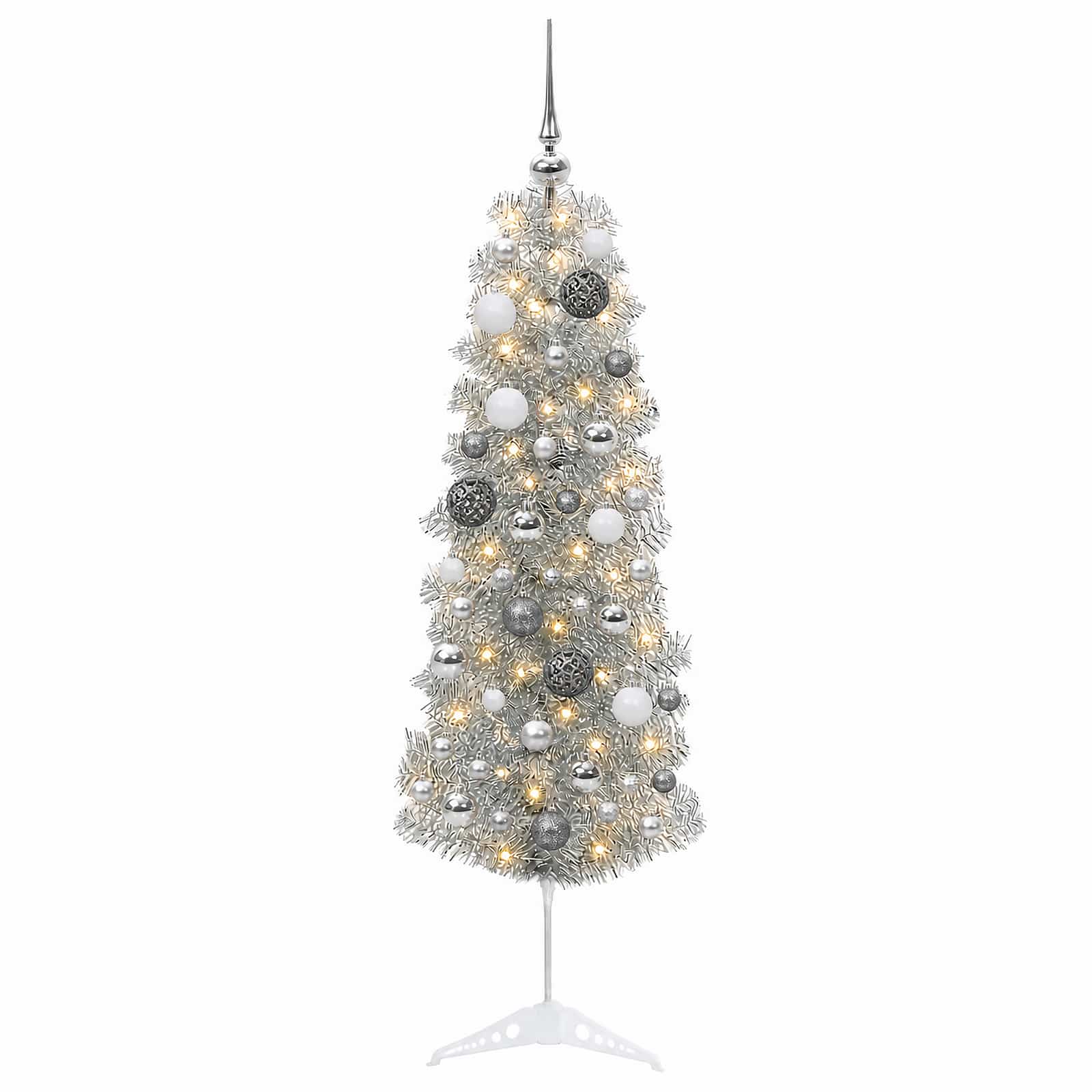 Albero di Natale Artificiale Slim con Palline 120 cm 150 LED