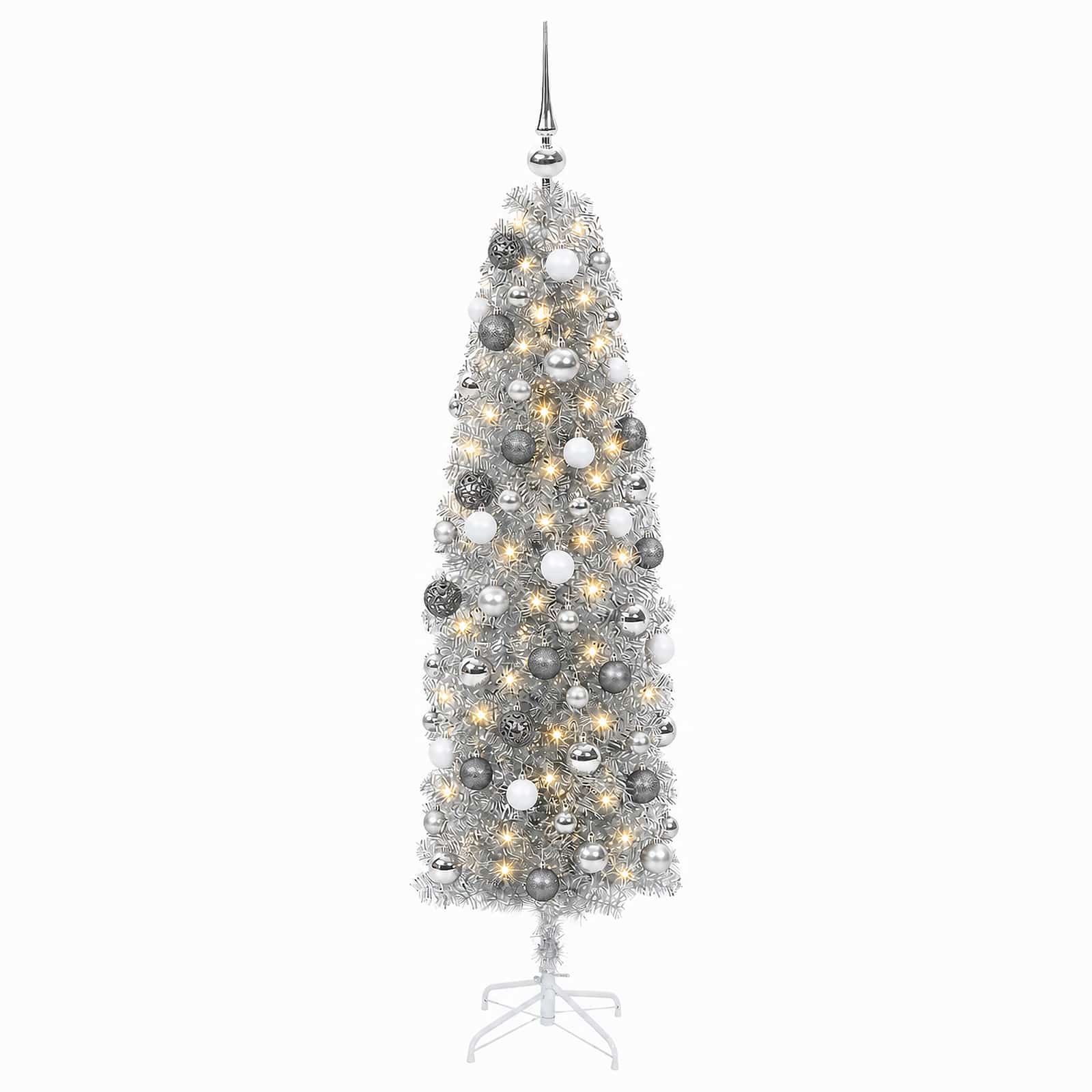 Albero di Natale Artificiale Slim con Palline 210 cm 300 LED