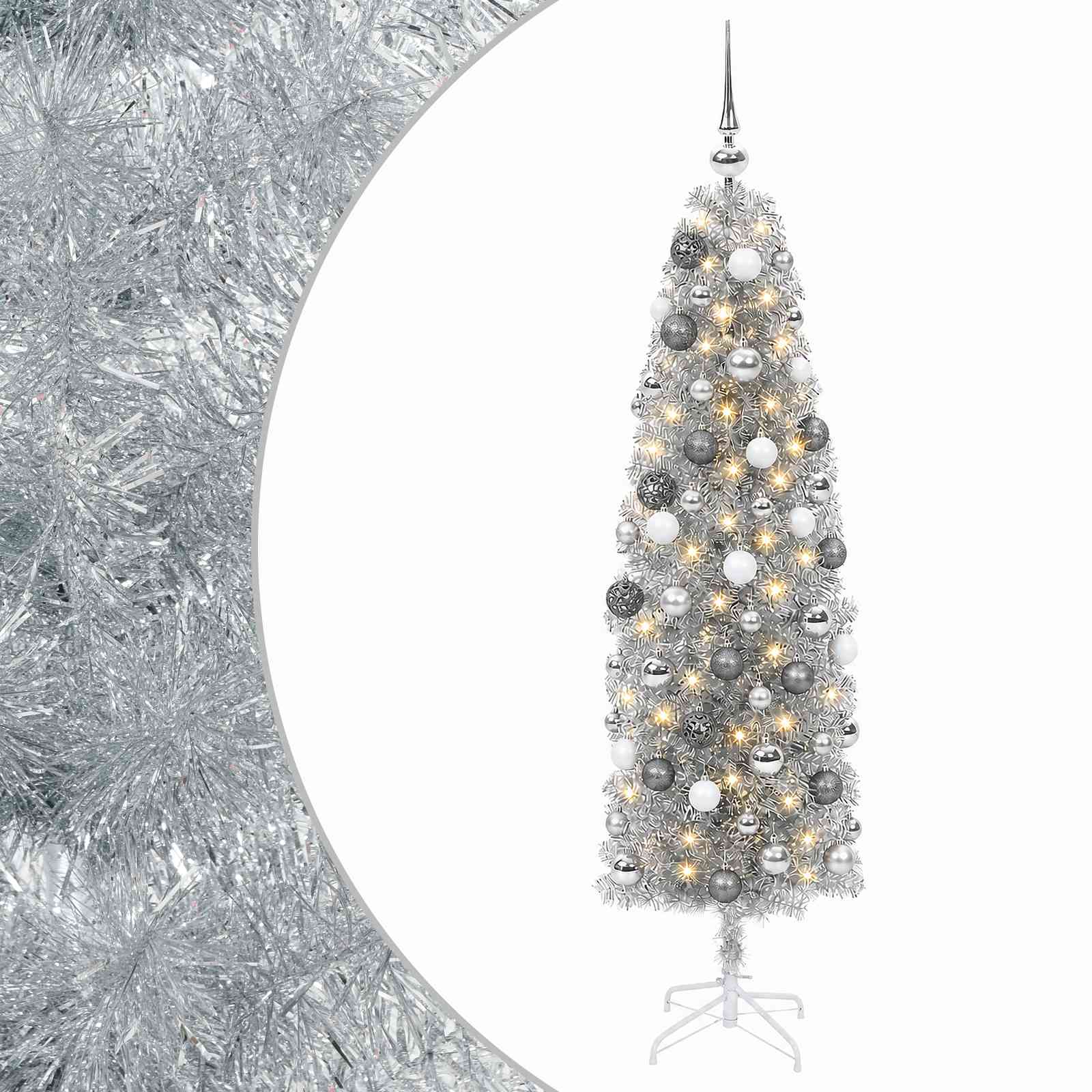 Albero di Natale Artificiale Slim con Palline 240 cm 300 LED
