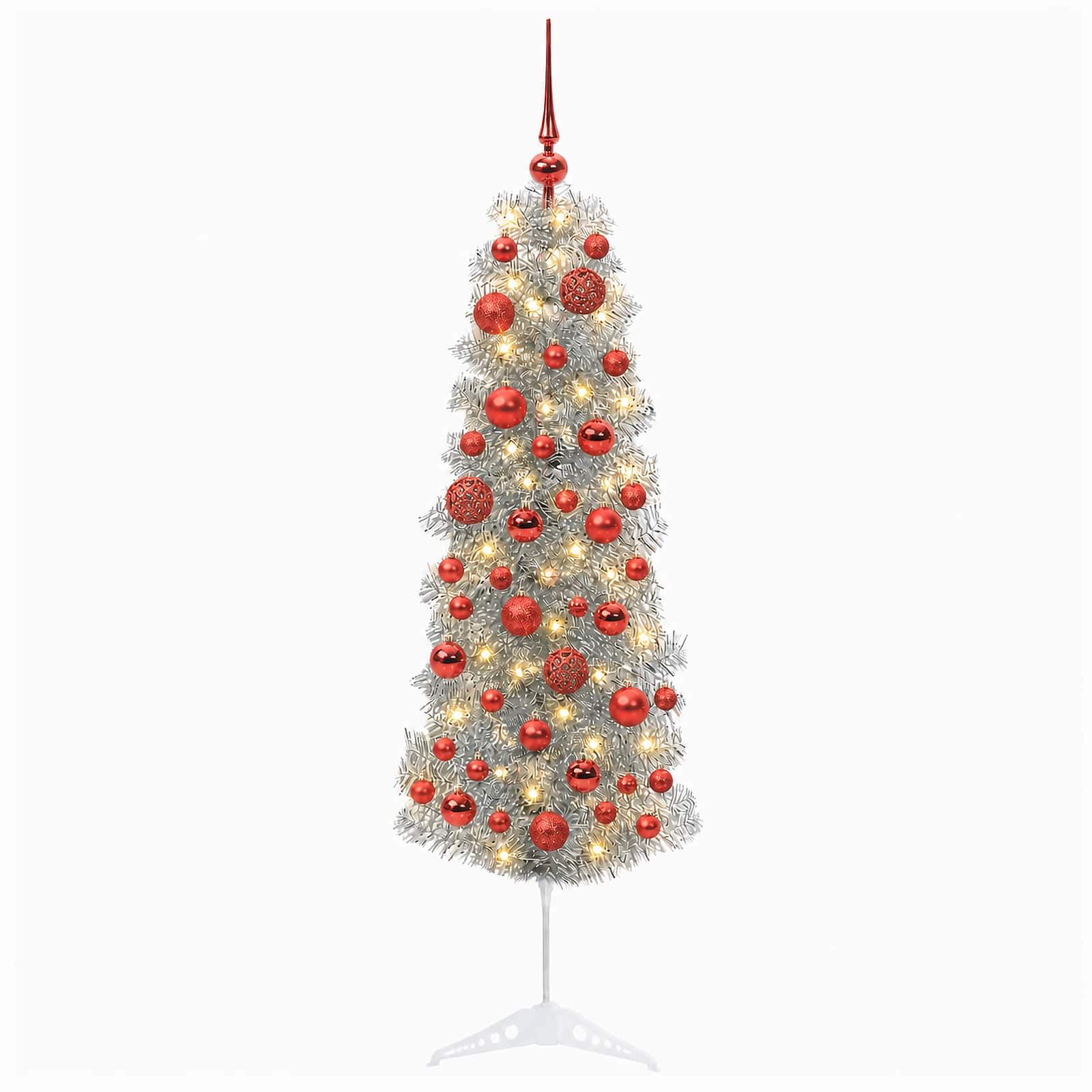 Albero di Natale Artificiale Slim con Palline 120 cm 150 LED