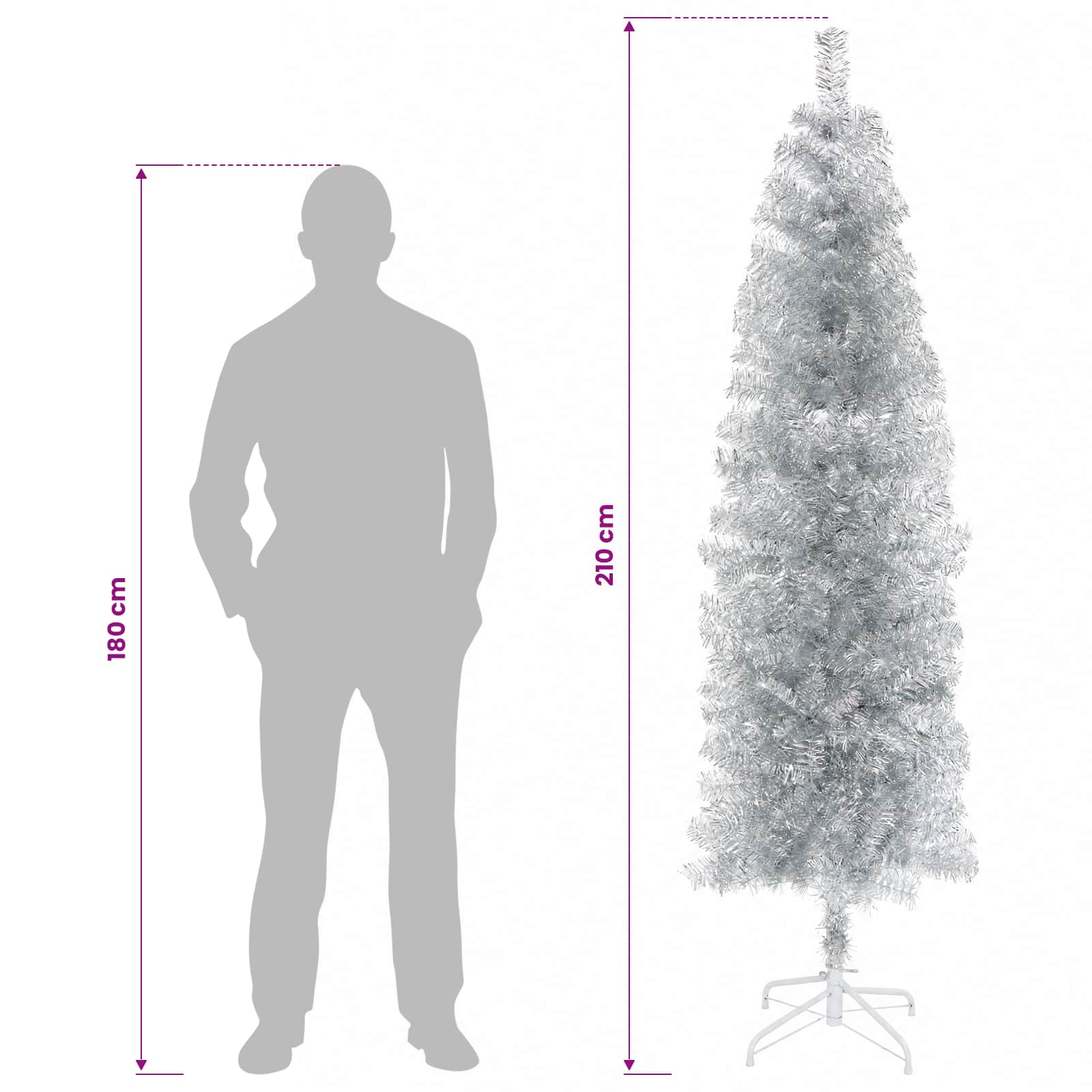 Albero di Natale Artificiale Slim con Palline 210 cm 300 LED