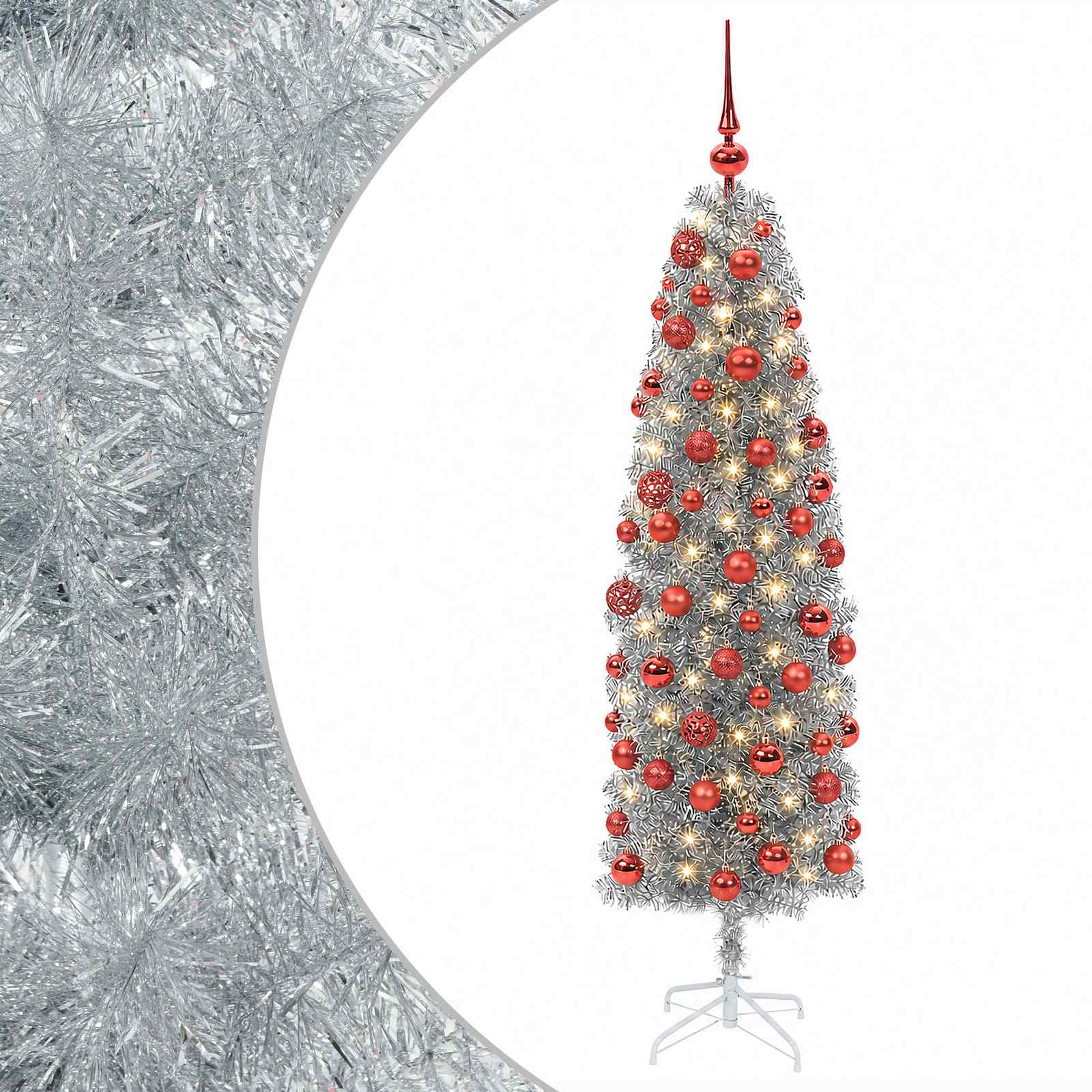 Albero di Natale Artificiale Slim con Palline 210 cm 300 LED