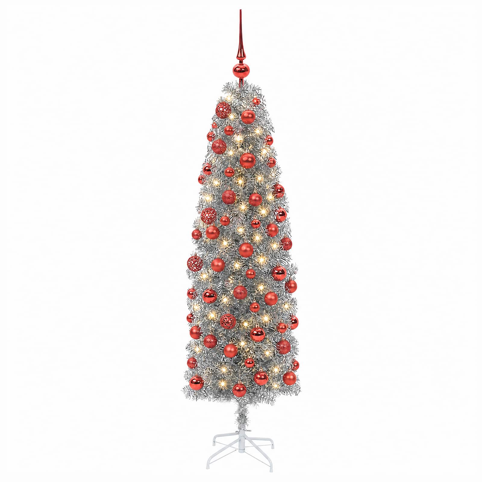 Albero di Natale Artificiale Slim con Palline 210 cm 300 LED