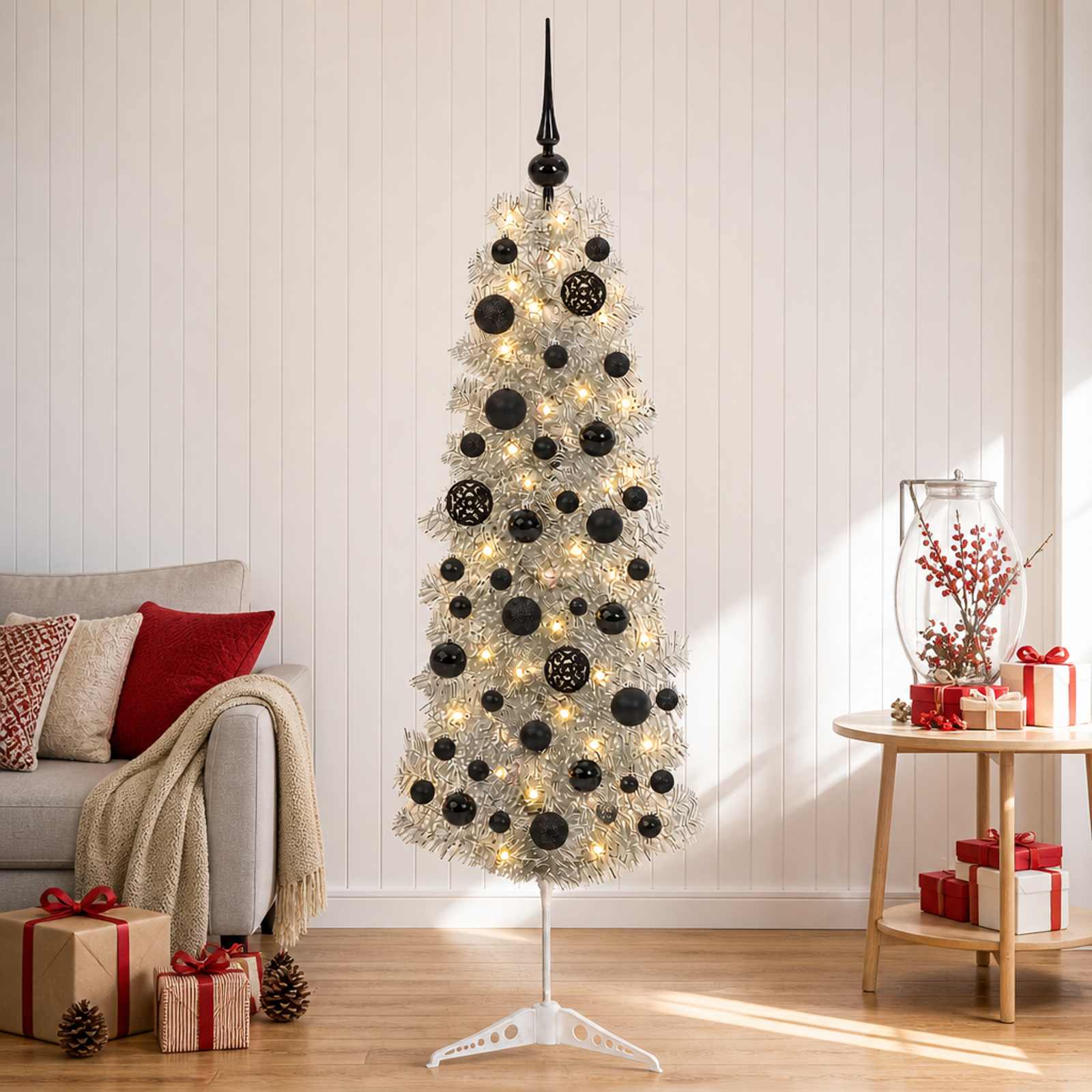 Albero di Natale Artificiale Slim con Palline 120 cm 150 LED
