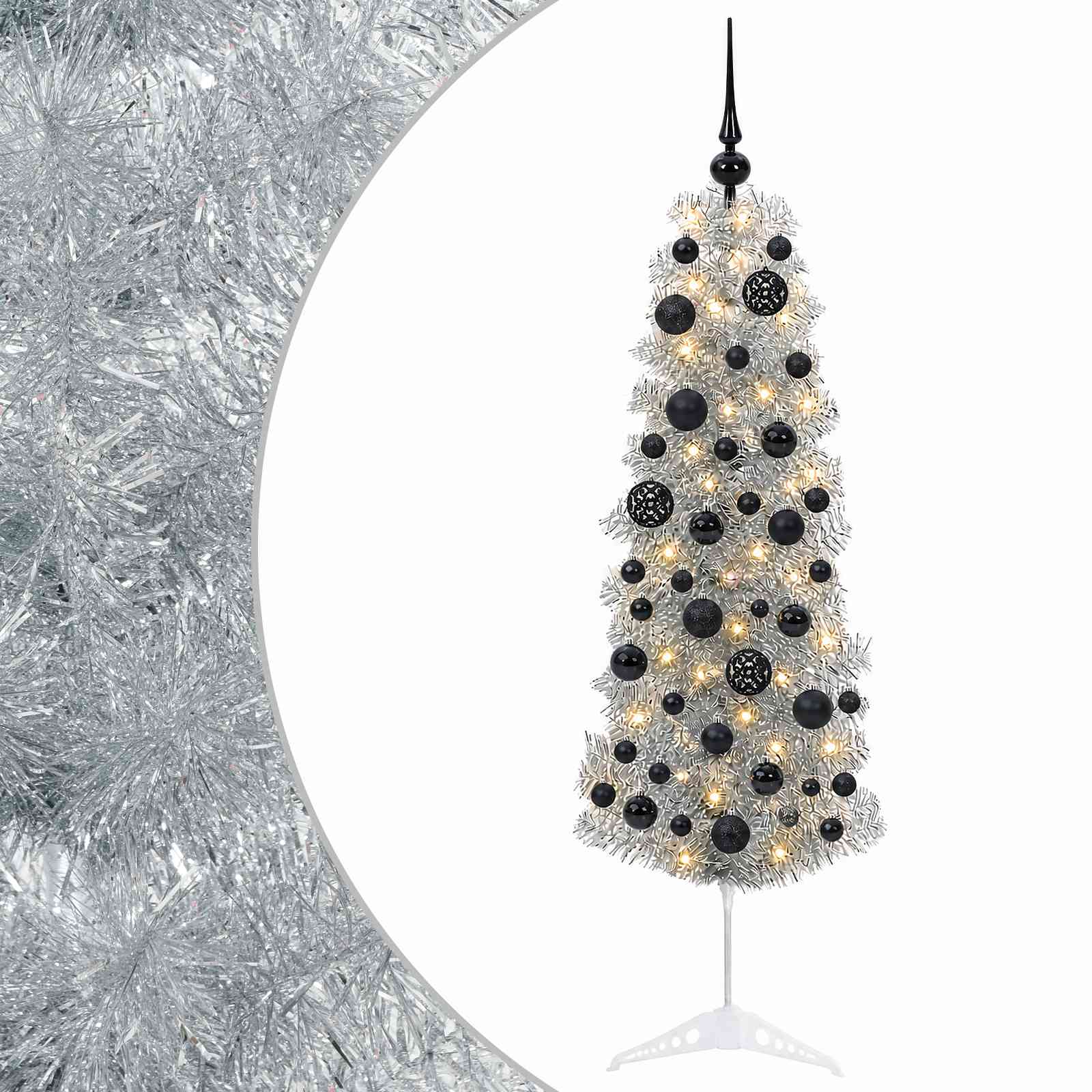 Albero di Natale Artificiale Slim con Palline 120 cm 150 LED