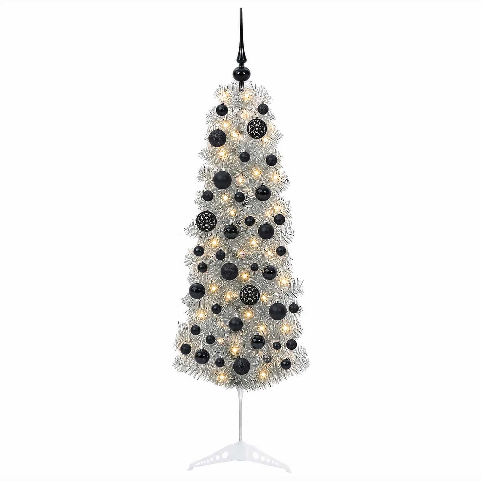 Albero di Natale Artificiale Slim con Palline 120 cm 150 LED