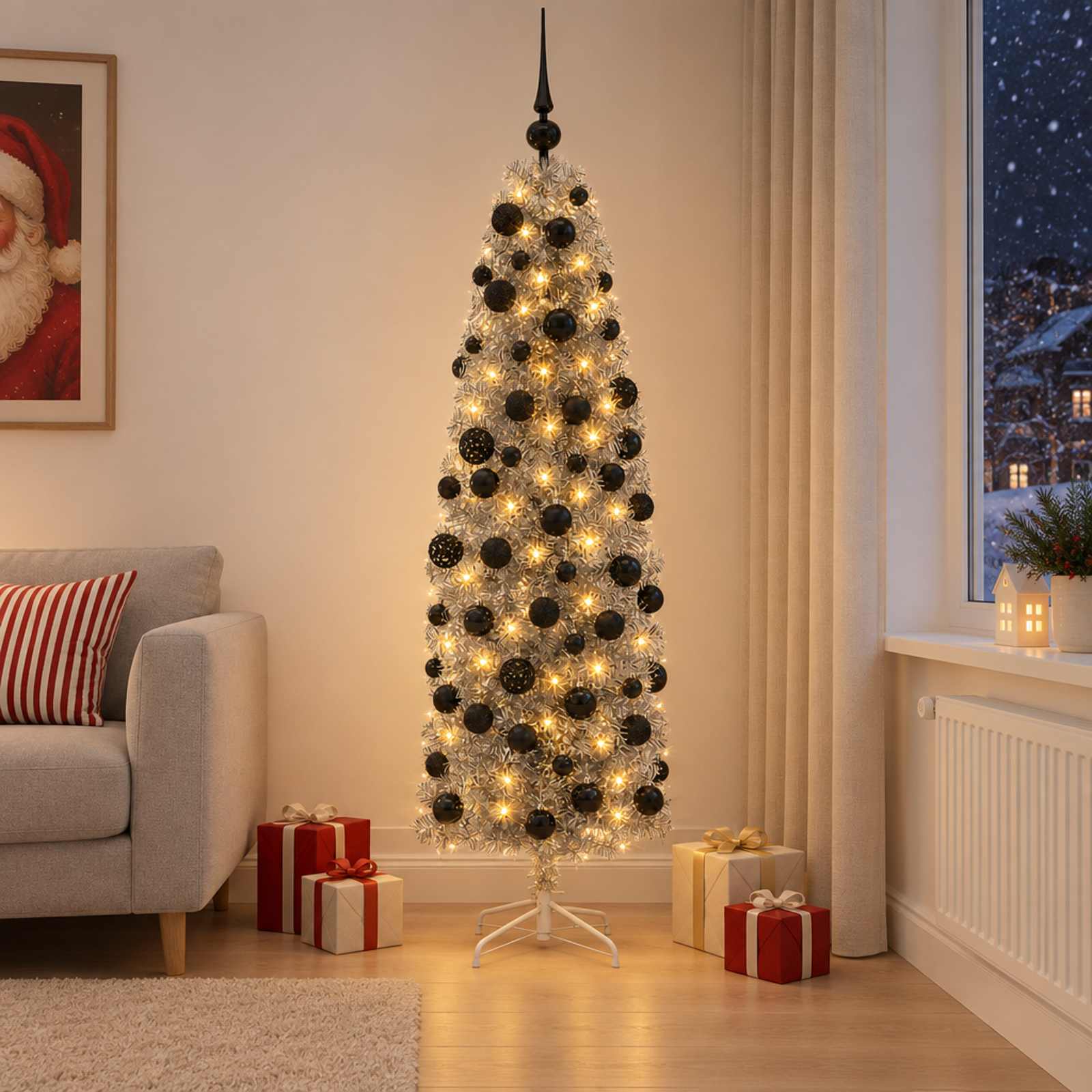Albero di Natale Artificiale Slim con Palline 210 cm 300 LED