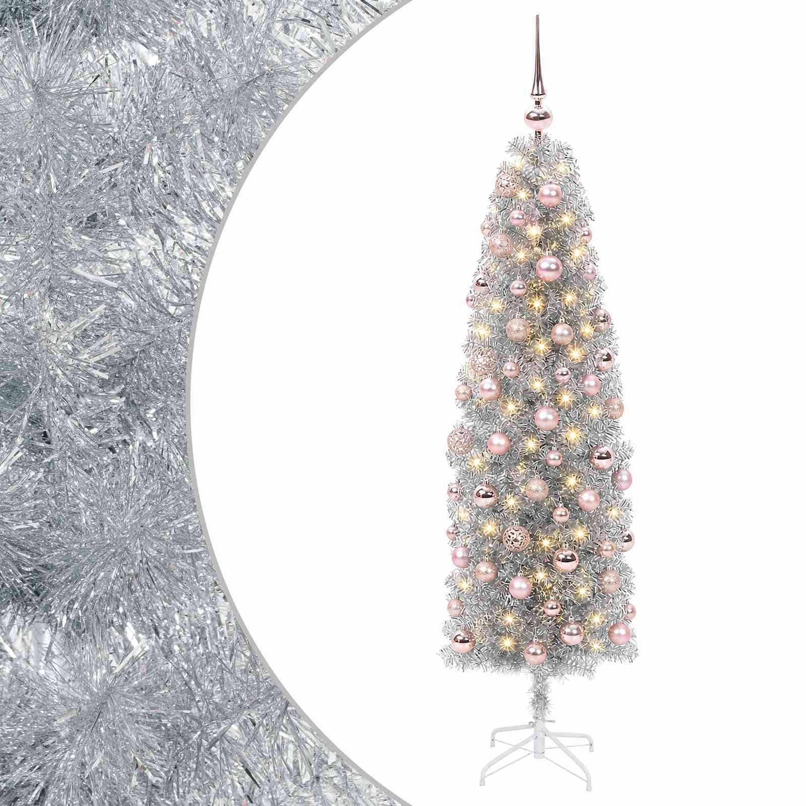 Albero di Natale Artificiale Slim con Palline 210 cm 300 LED