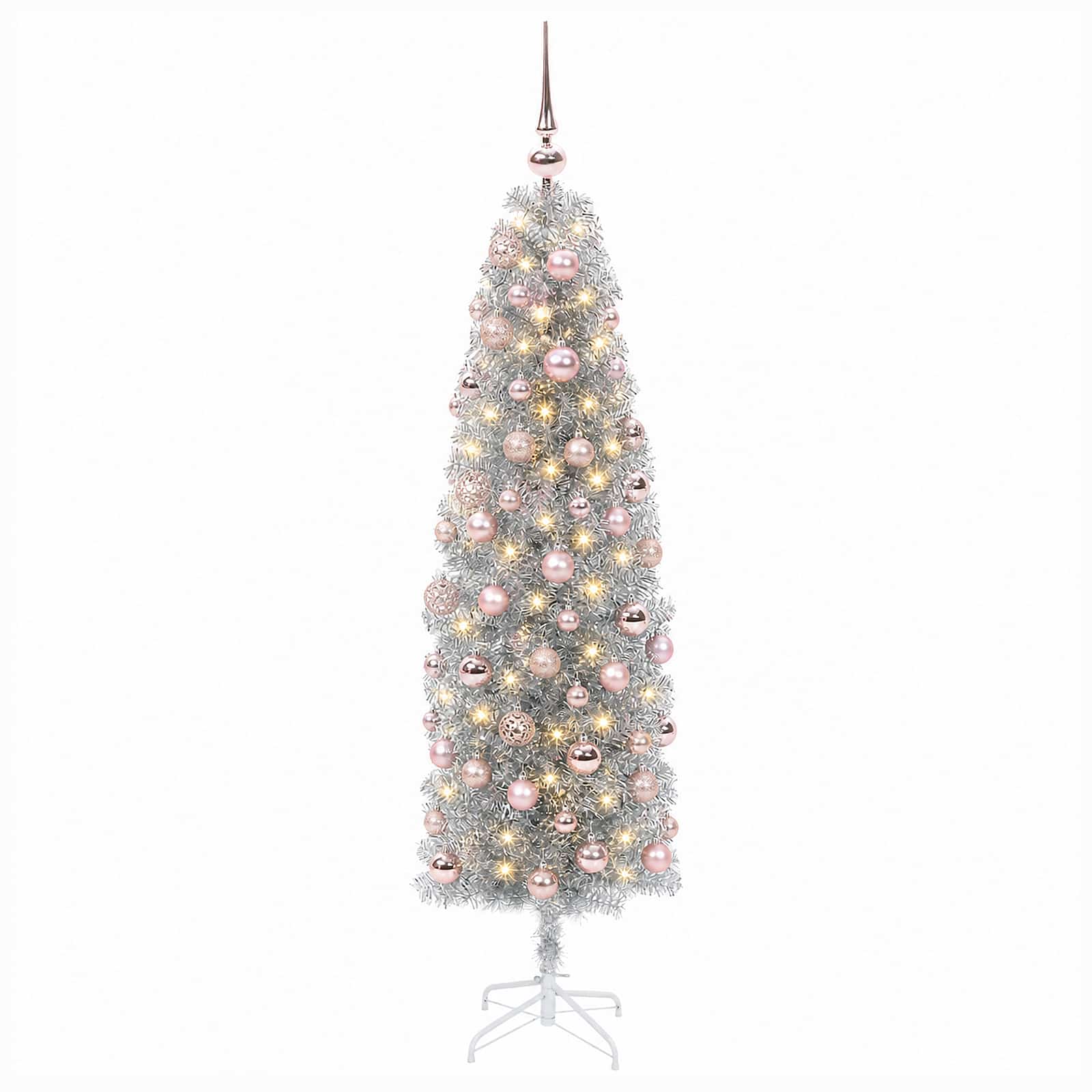 Albero di Natale Artificiale Slim con Palline 210 cm 300 LED