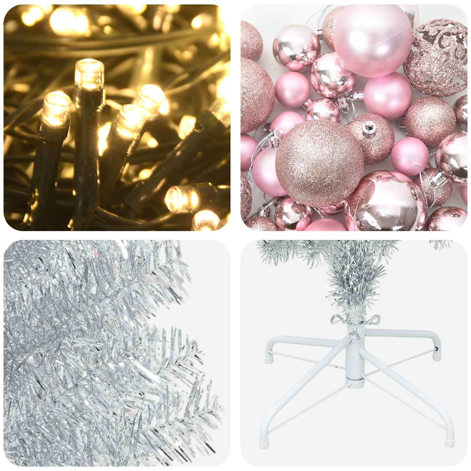 Albero di Natale Artificiale Slim con Palline 210 cm 300 LED