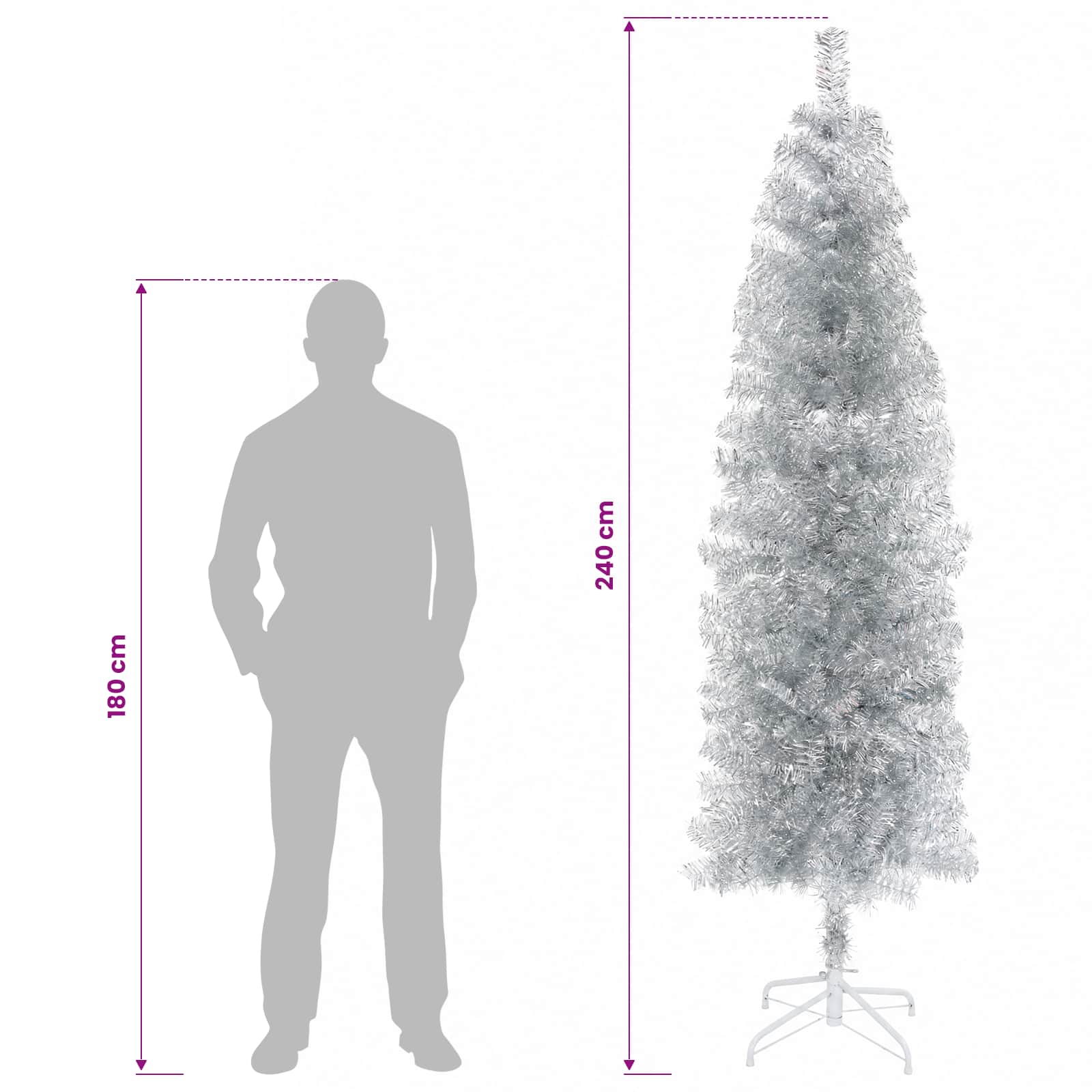 Albero di Natale Artificiale Slim con Palline 240 cm 300 LED