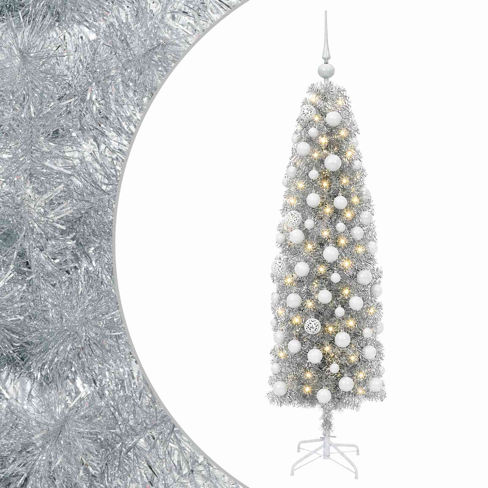 Albero di Natale Artificiale Slim con Palline 240 cm 300 LED