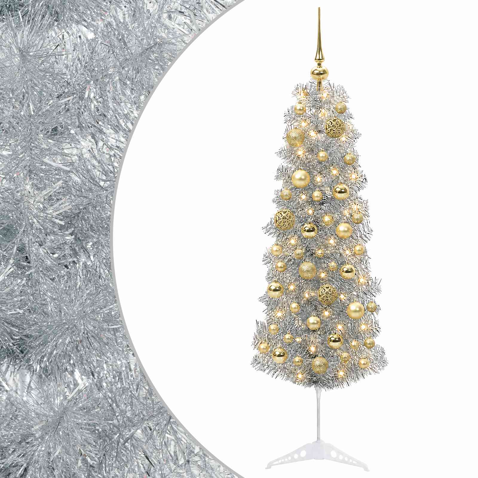 Albero di Natale Artificiale Slim con Palline 120 cm 150 LED