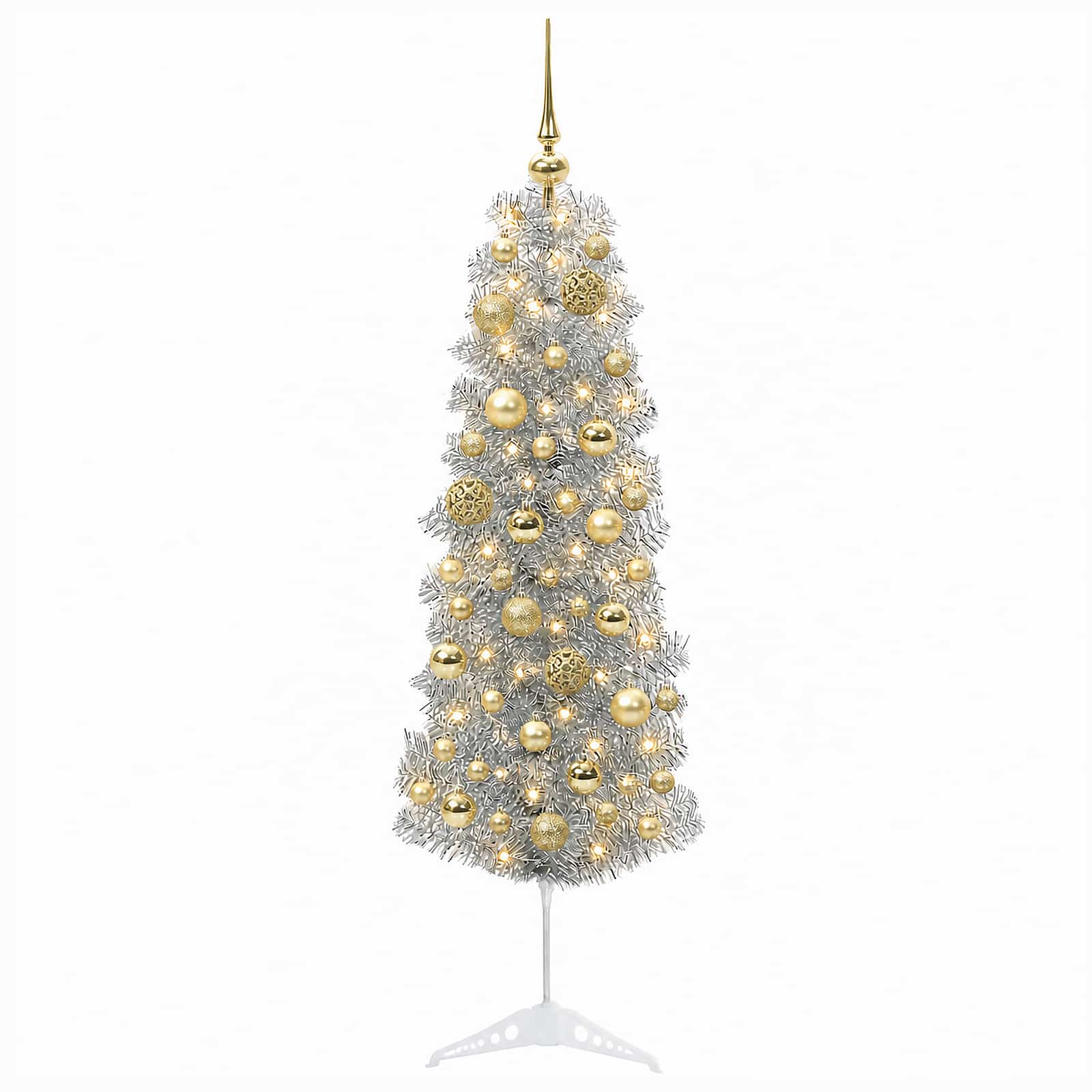 Albero di Natale Artificiale Slim con Palline 120 cm 150 LED