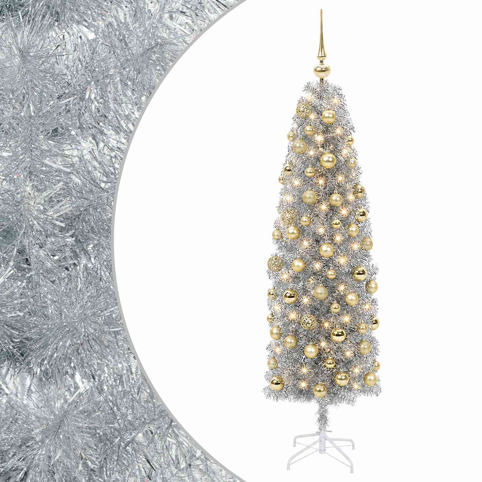 Albero di Natale Artificiale Slim con Palline 210 cm 300 LED