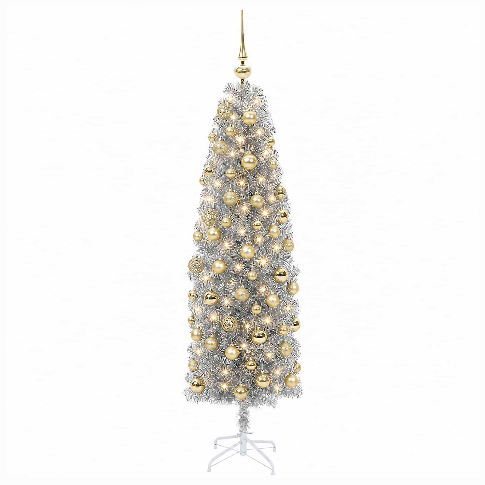 Albero di Natale Artificiale Slim con Palline 210 cm 300 LED