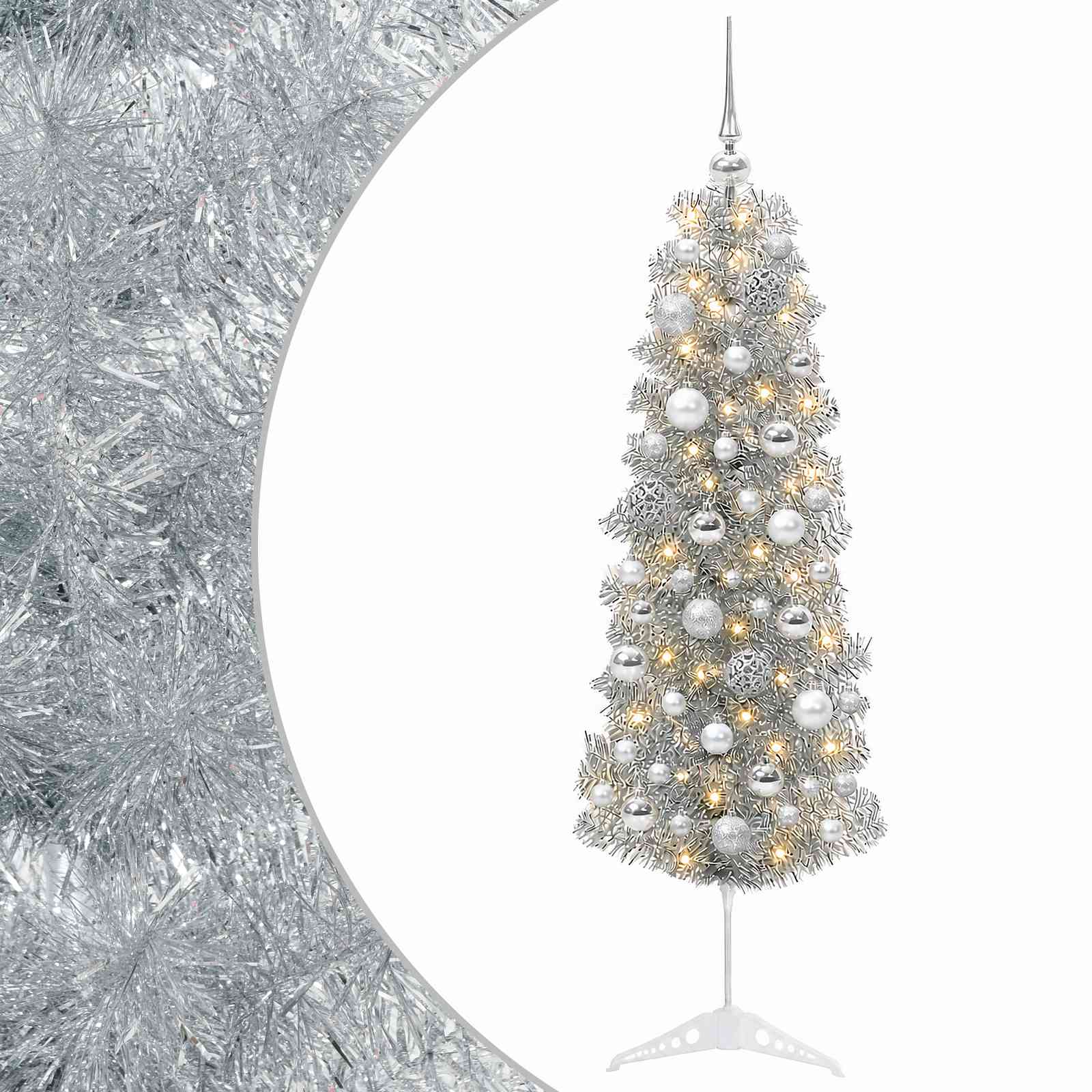 Albero di Natale Artificiale Slim con Palline 120 cm 150 LED