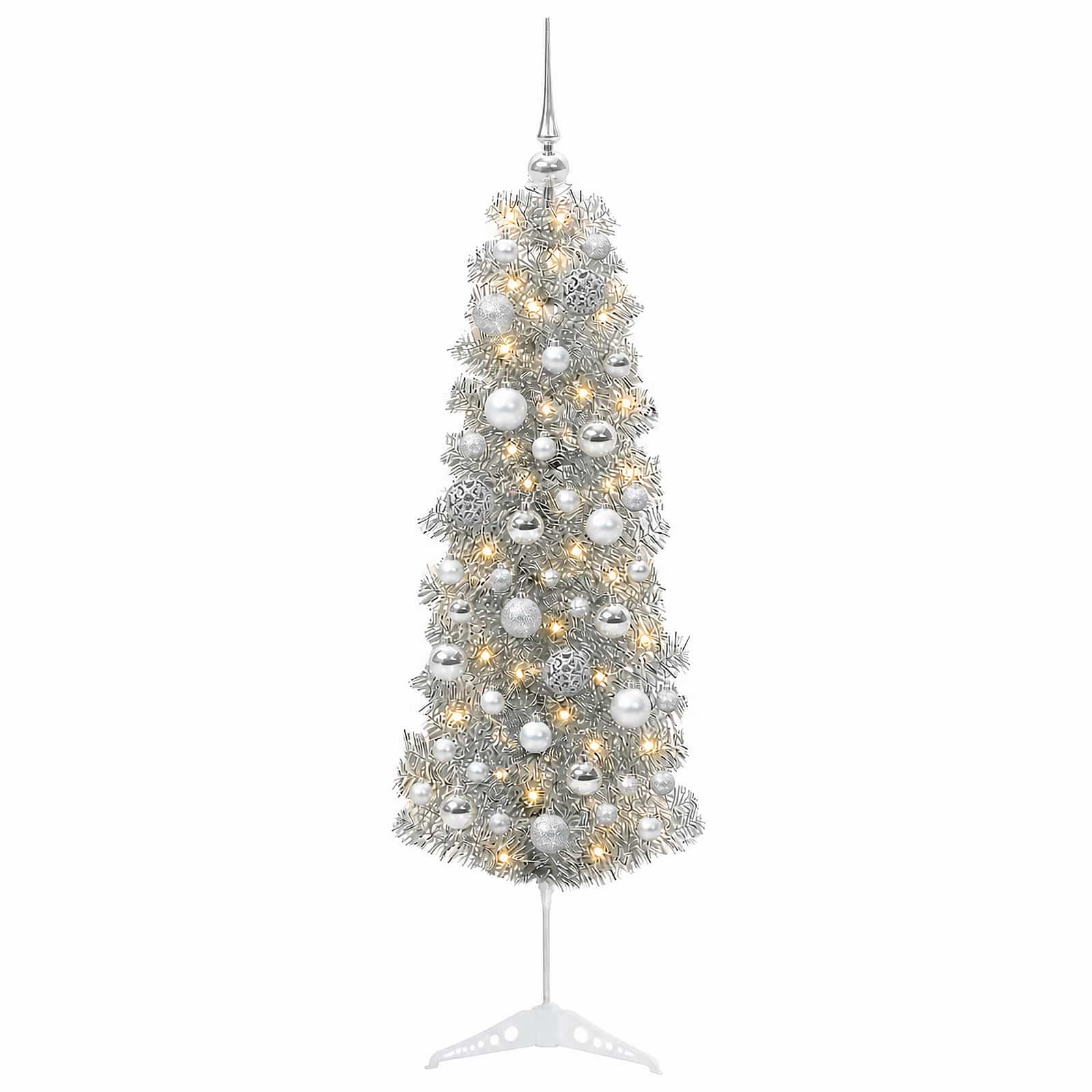 Albero di Natale Artificiale Slim con Palline 120 cm 150 LED