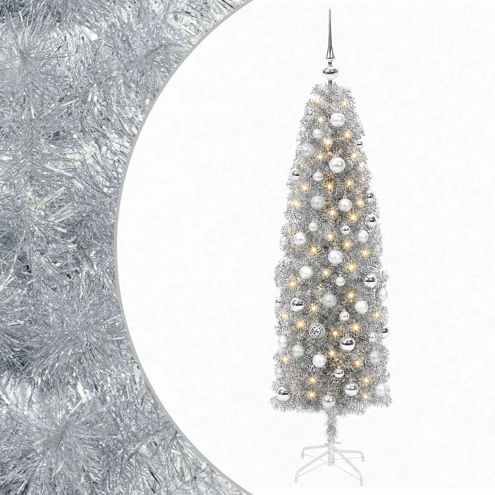 Albero di Natale Artificiale Slim con Palline 240 cm 300 LED