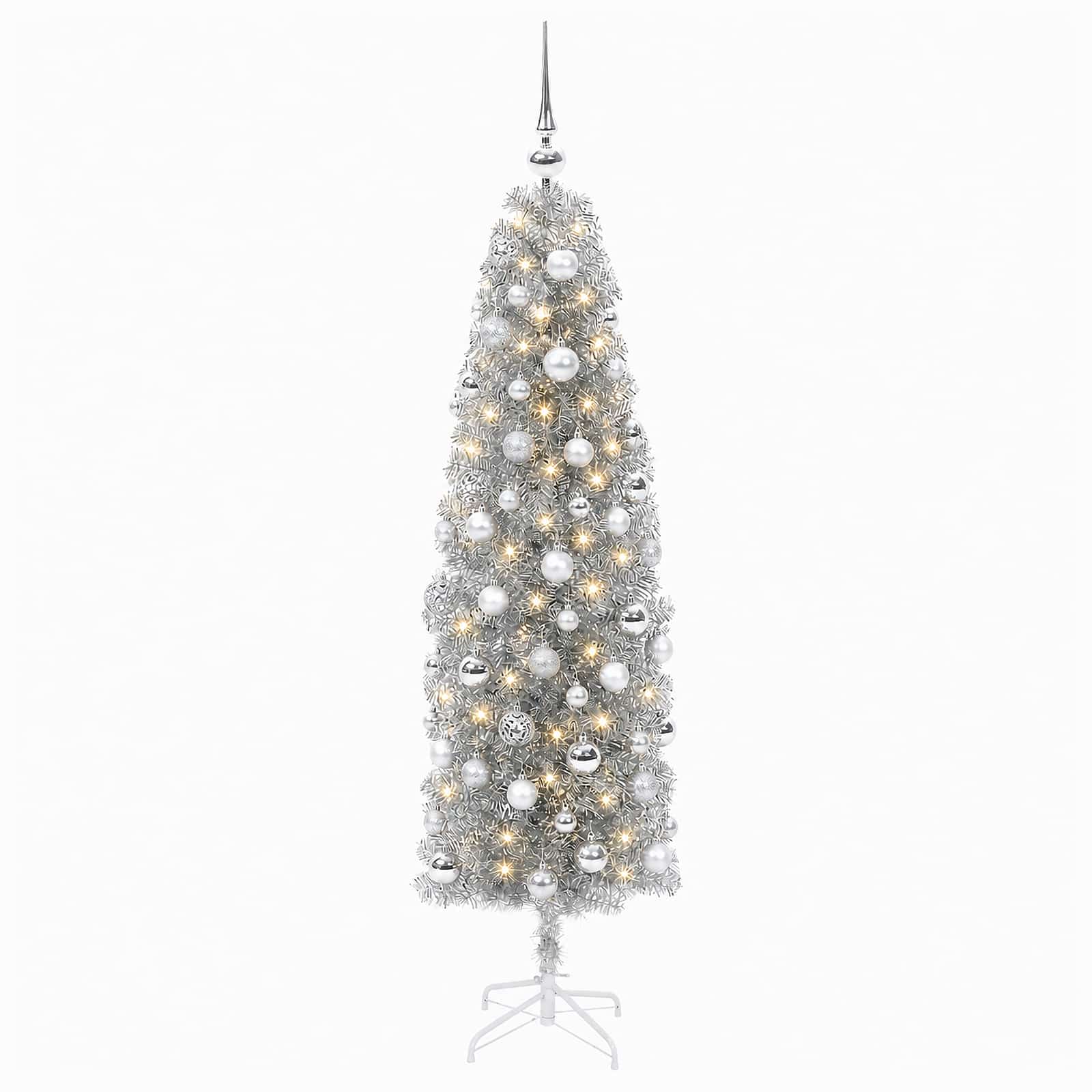 Albero di Natale Artificiale Slim con Palline 240 cm 300 LED