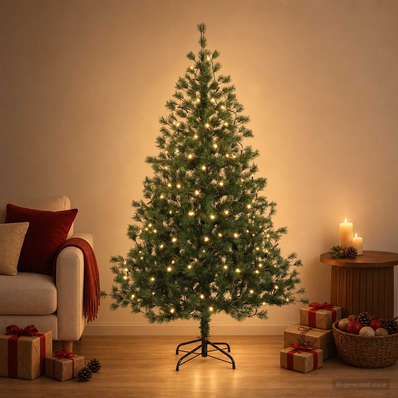 Albero di Natale Artificiale con Rami Pieghevoli 150 cm 150 LED