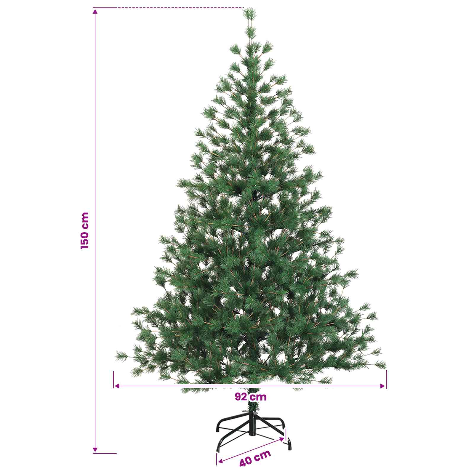 Albero di Natale Artificiale con Rami Pieghevoli 150 cm 150 LED