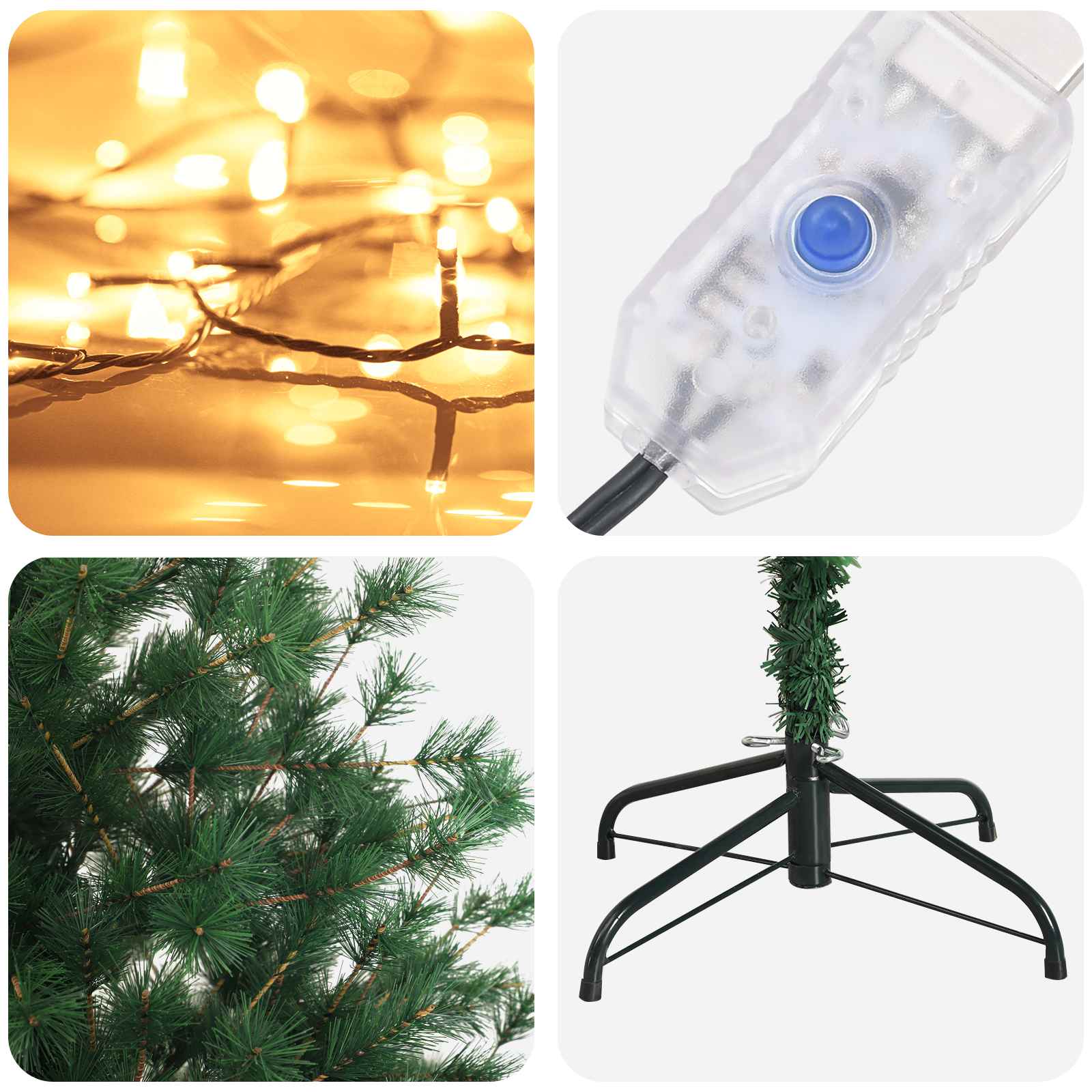 Albero di Natale Artificiale con Rami Pieghevoli 150 cm 150 LED