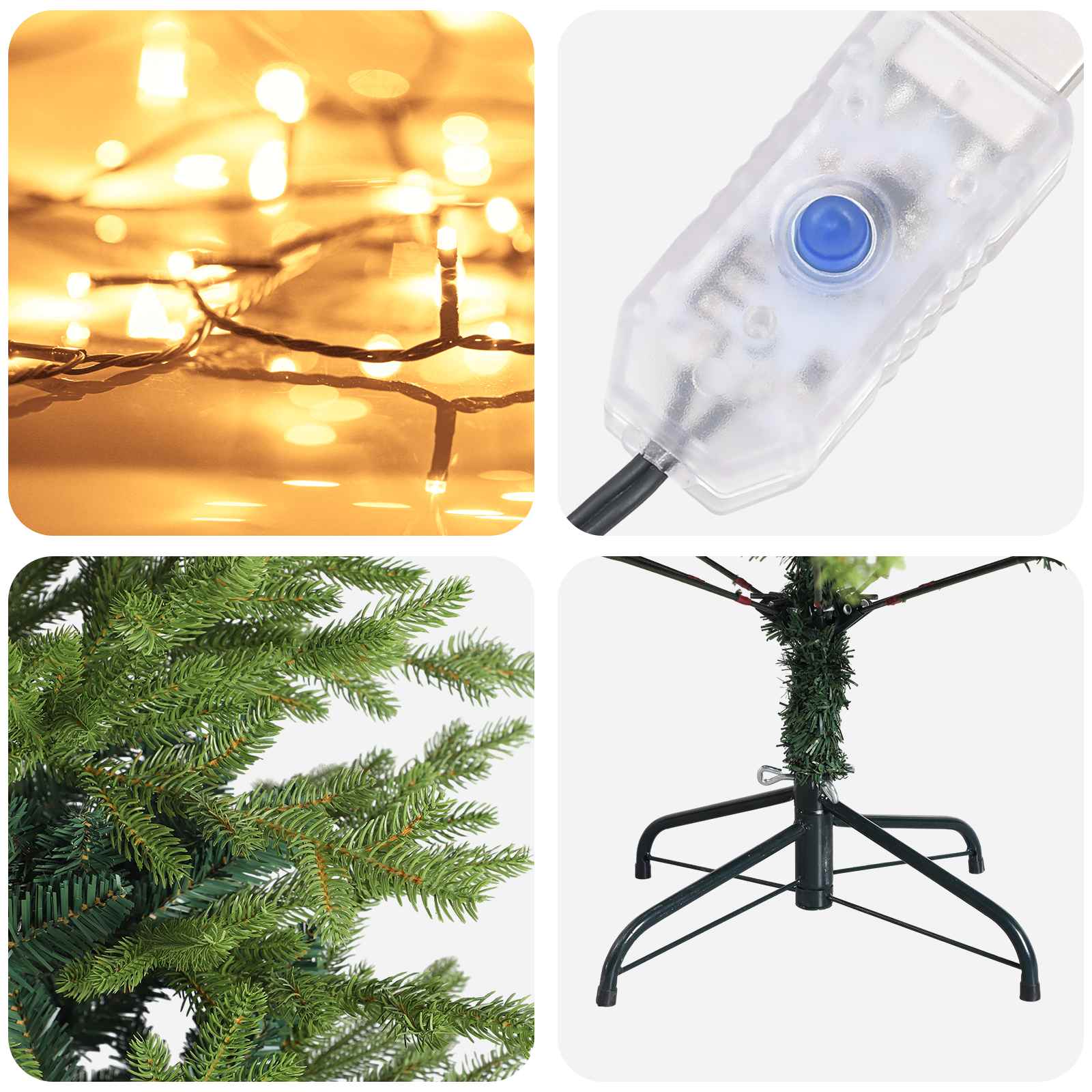 Albero di Natale Artificiale con Rami Pieghevoli 120 cm 150 LED