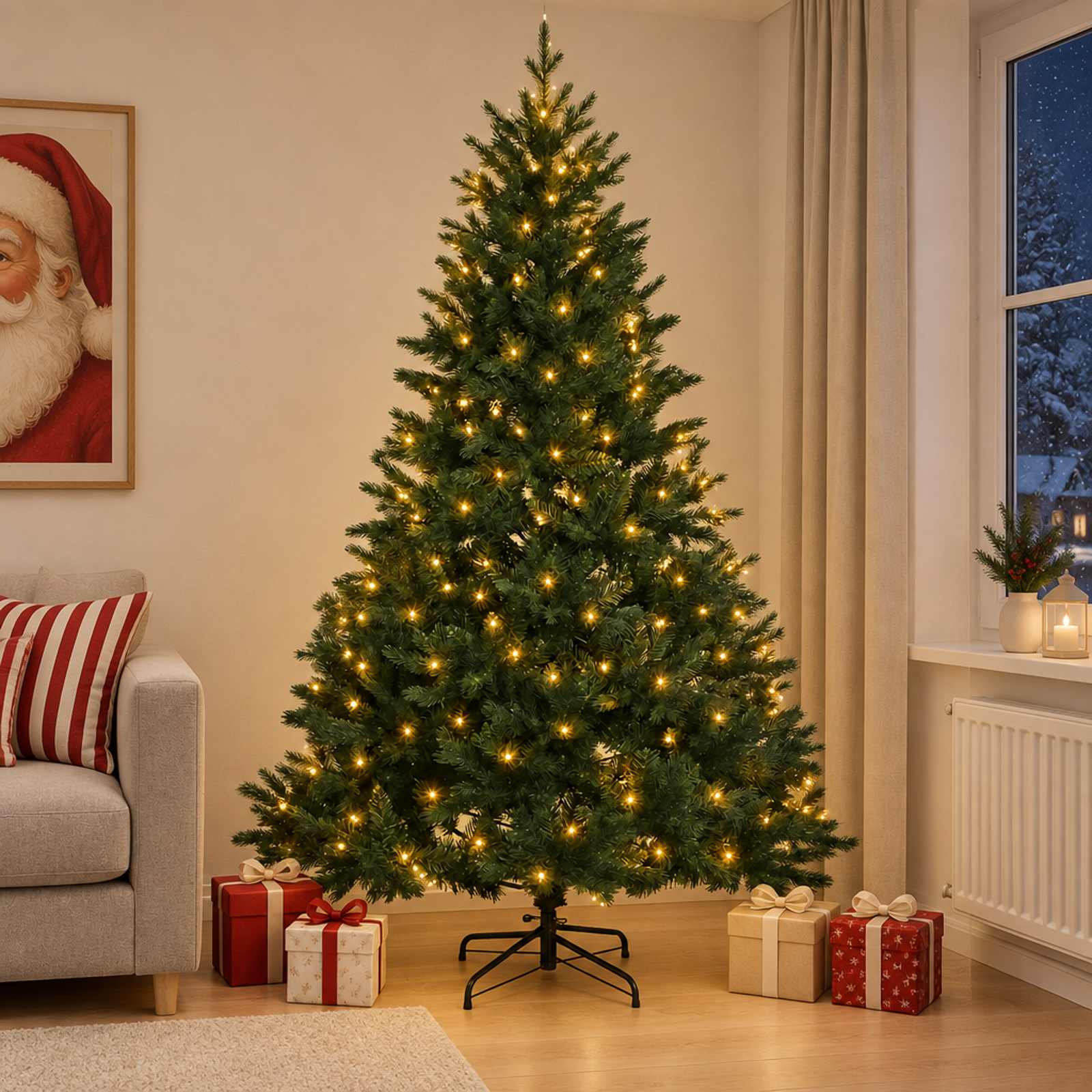 Albero di Natale Artificiale con Rami Pieghevoli 120 cm 150 LED
