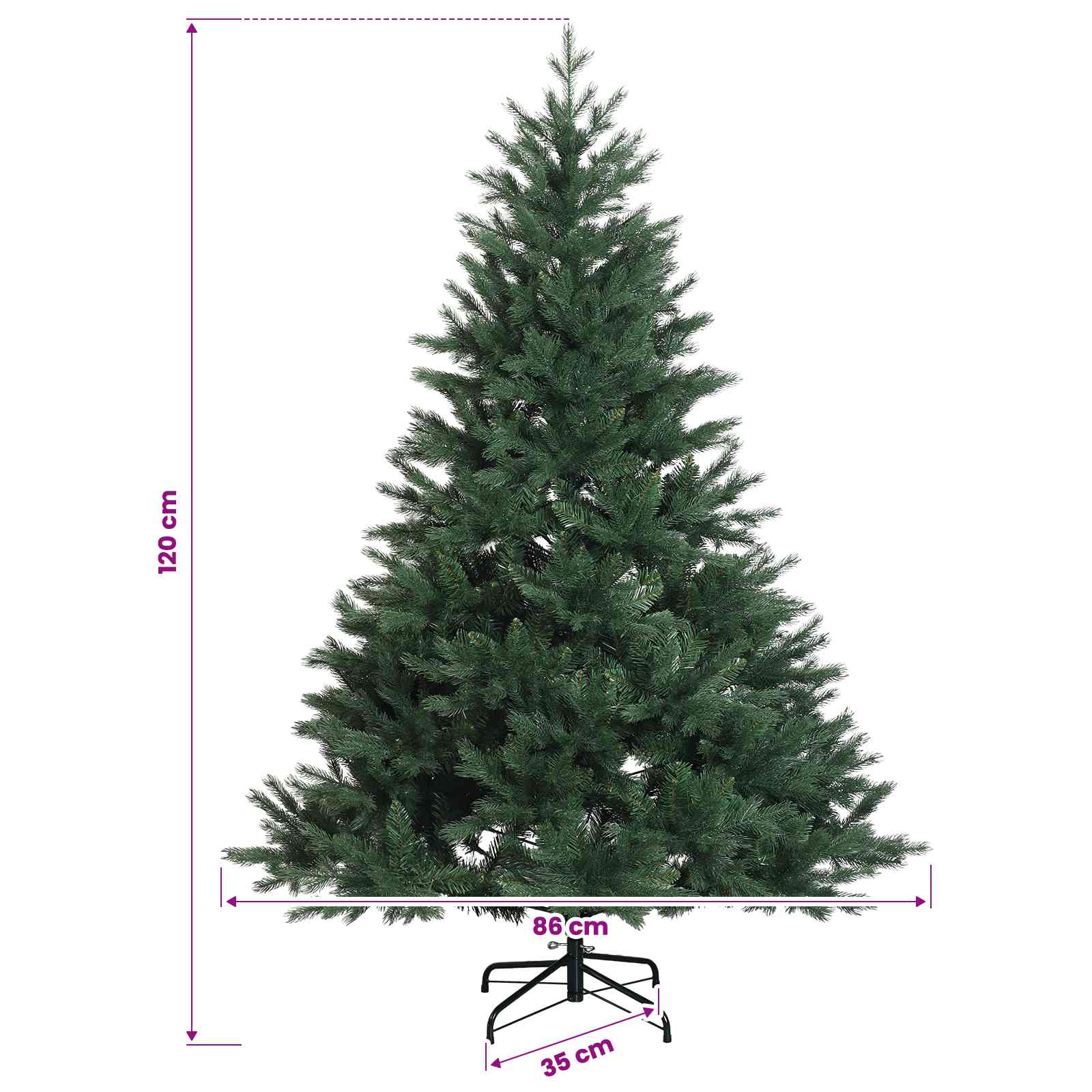 Albero di Natale Artificiale con Rami Pieghevoli 120 cm 150 LED