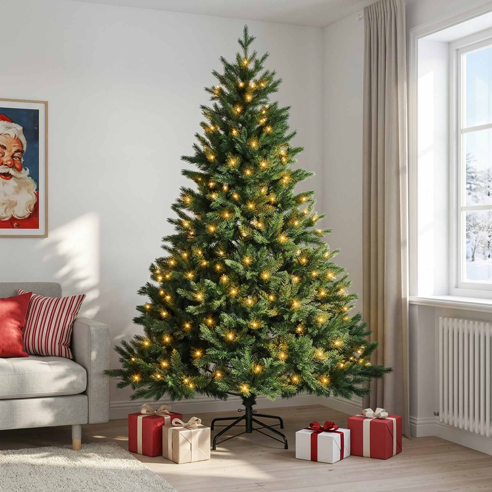 Albero di Natale Artificiale con Rami Pieghevoli 120 cm 150 LED