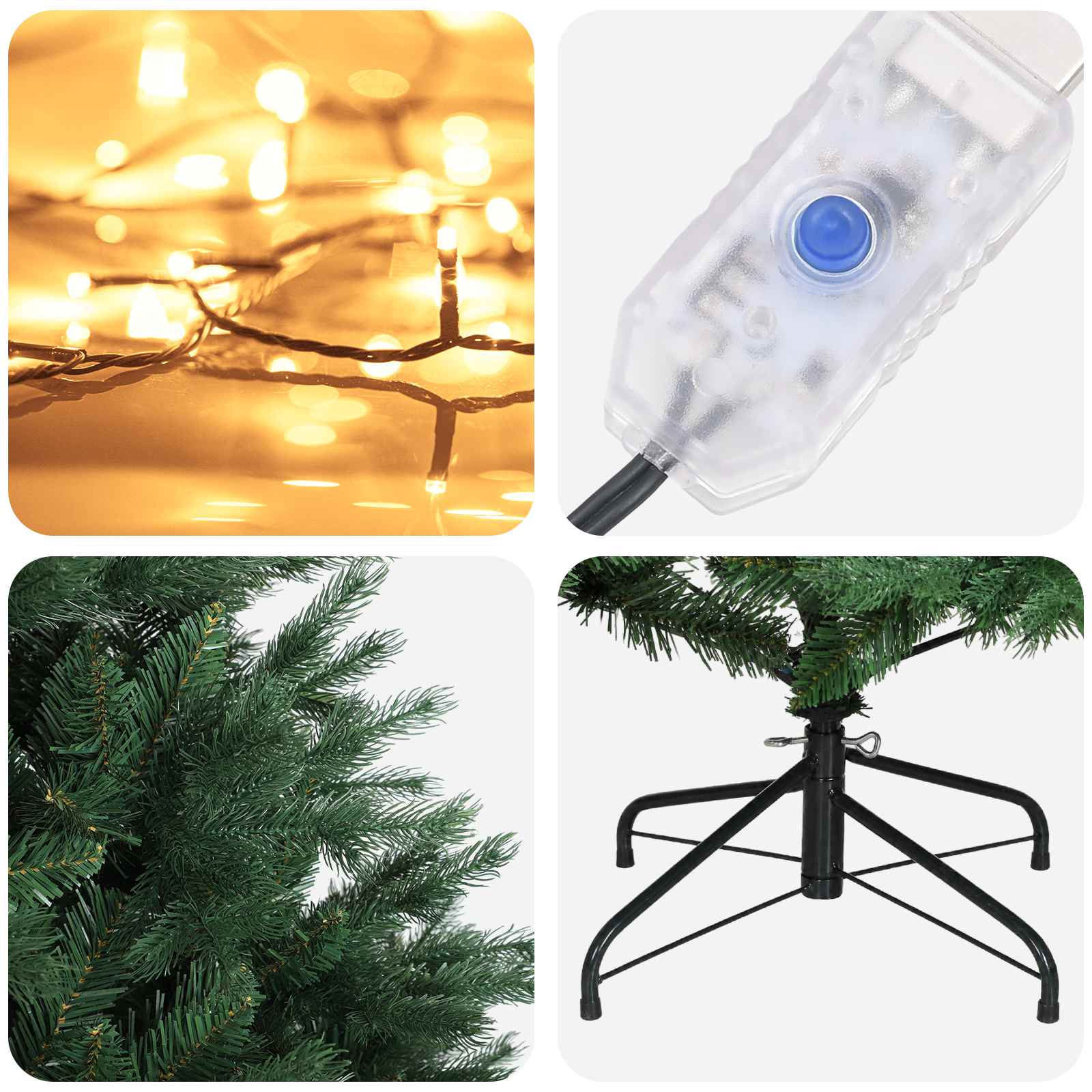 Albero di Natale Artificiale con Rami Pieghevoli 150 cm 150 LED