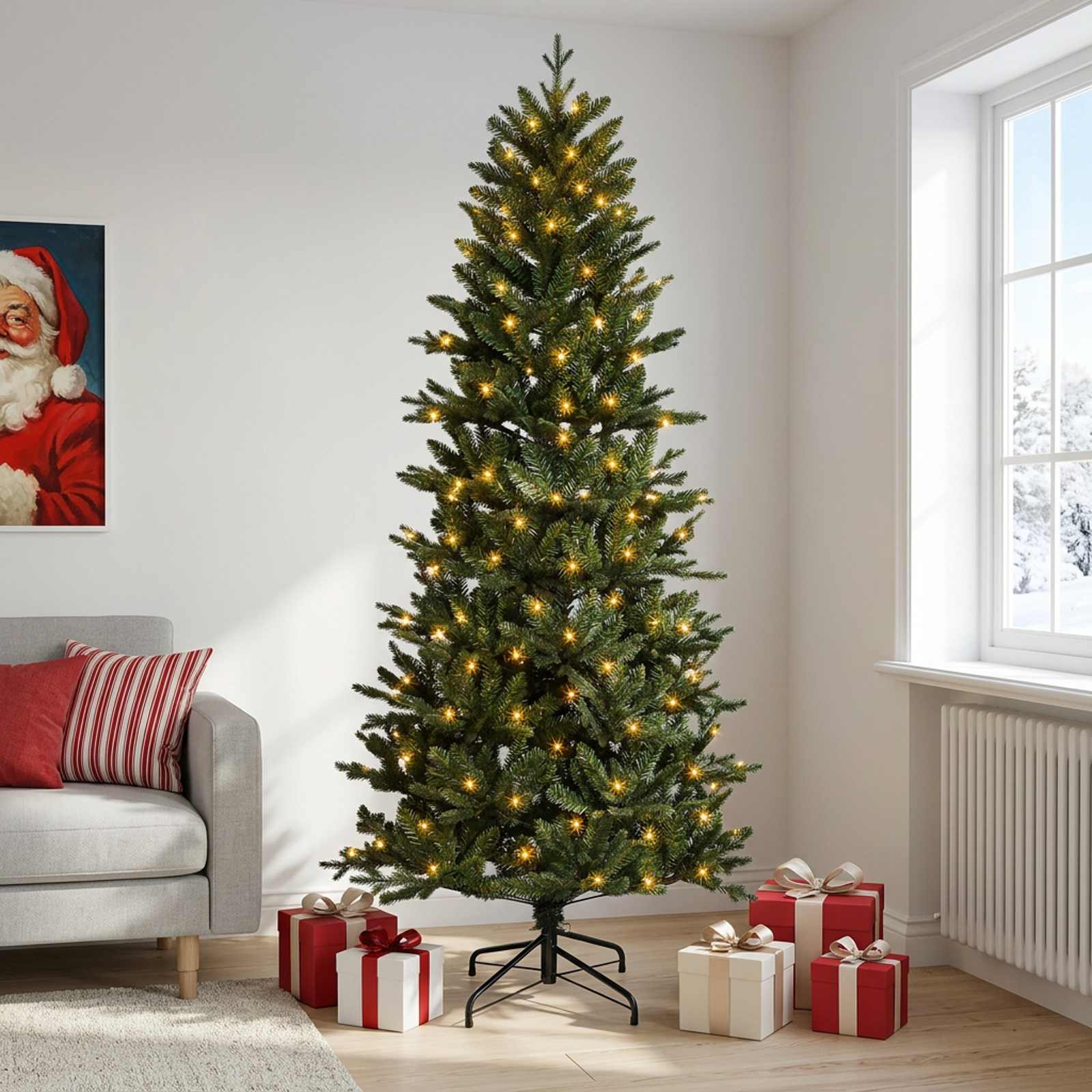 Albero di Natale Artificiale con Rami Pieghevoli 120 cm 150 LED